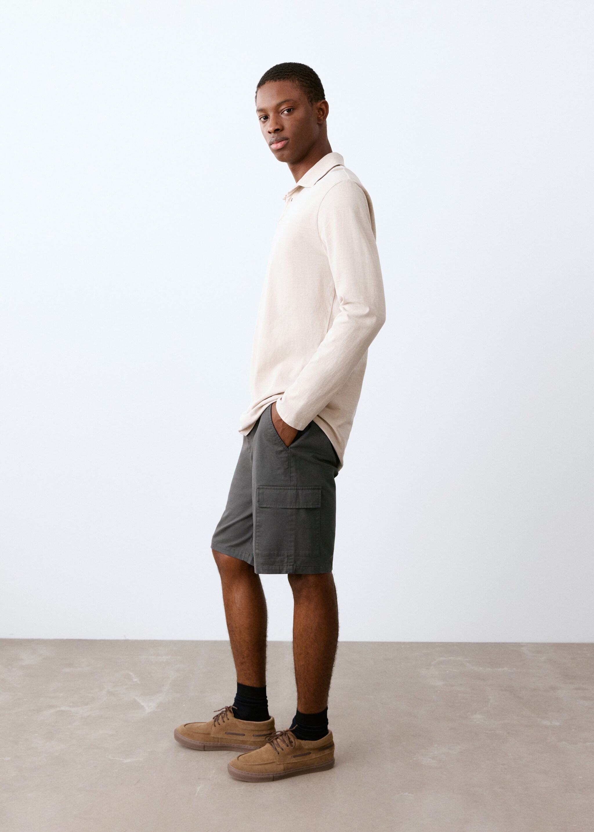 Bermudas algodón cargo - Plano medio, Gris antracita. Ref: 27025936-00.