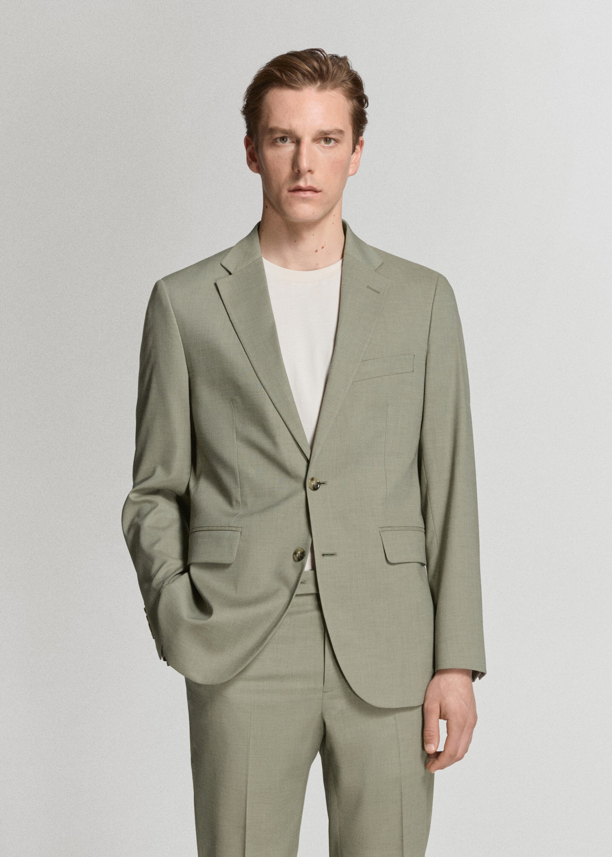 Milan slim-fit suit blazer - Medium plane, Green. Ref: 27025941-00.