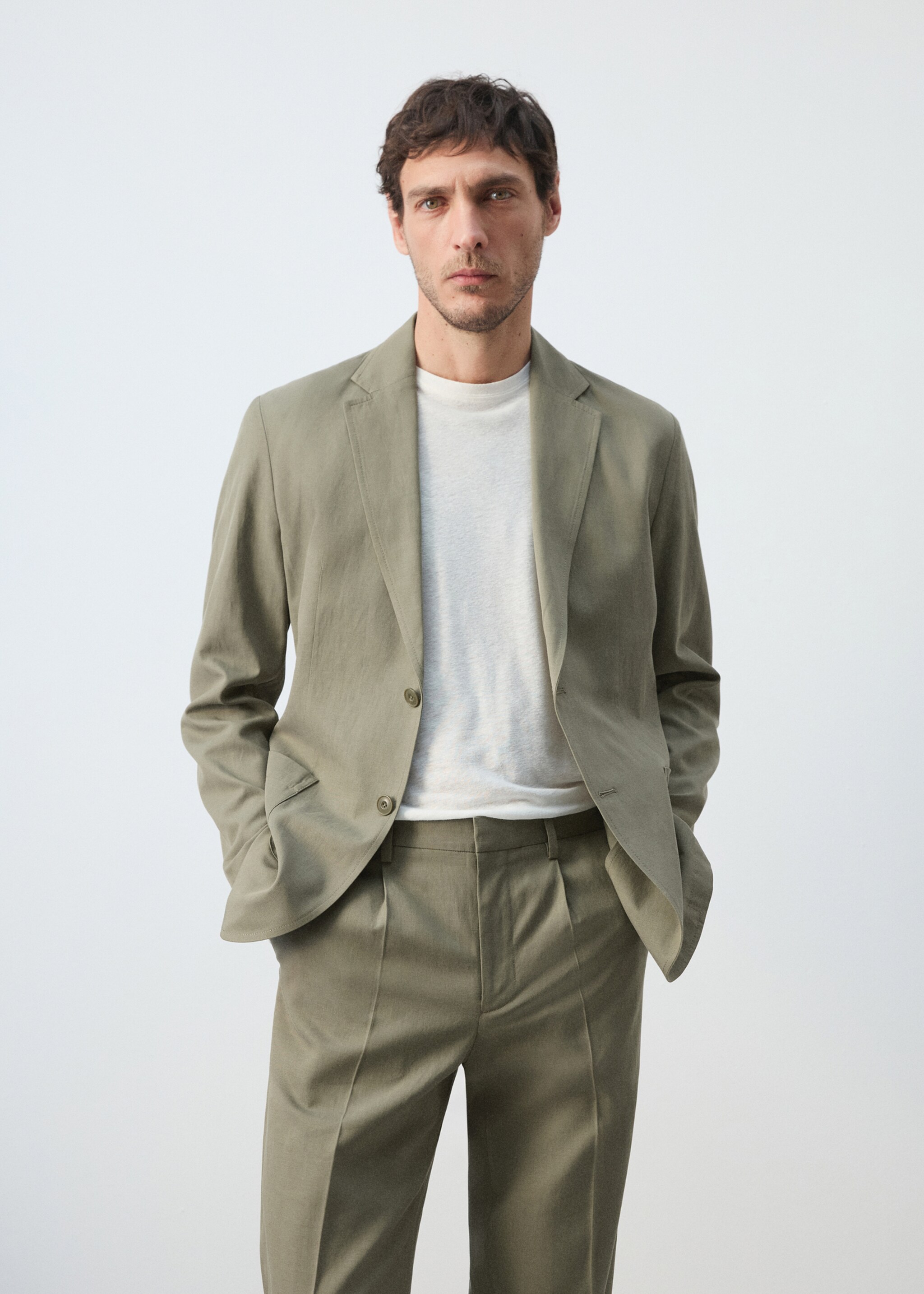Slim-fit suit jacket made from a linen-lyocell blend - Medium plane, Green. Ref: 27025945-00.