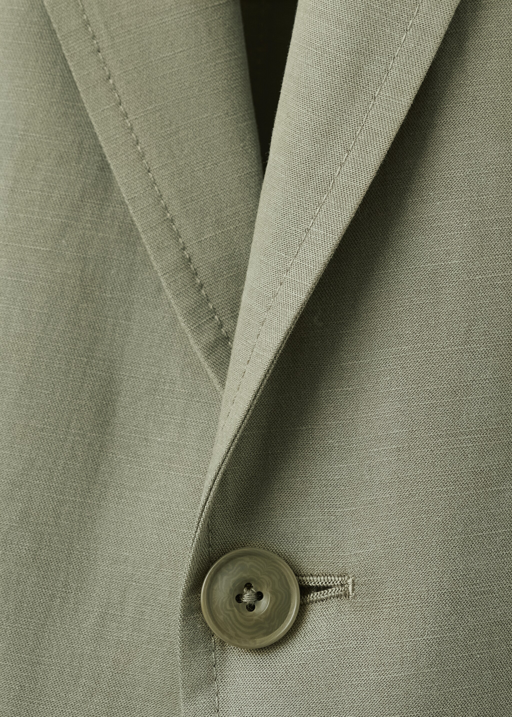 Slim-fit linen-blend suit jacket - Details of the article 8, Green. Ref: 27025945-00.