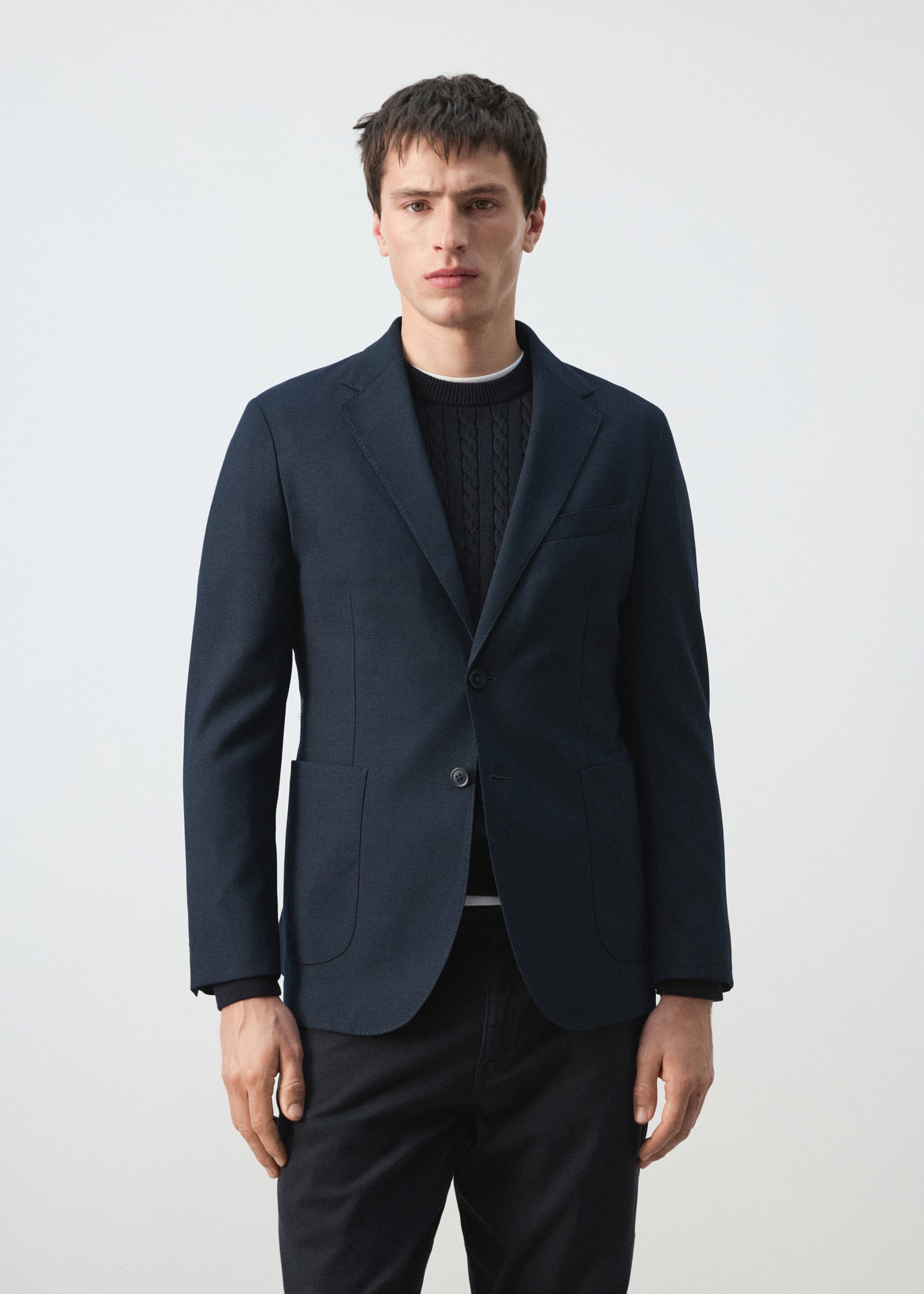 Americana slim fit bolsillos - Plano medio, Azul marino. Ref: 27025946-00.