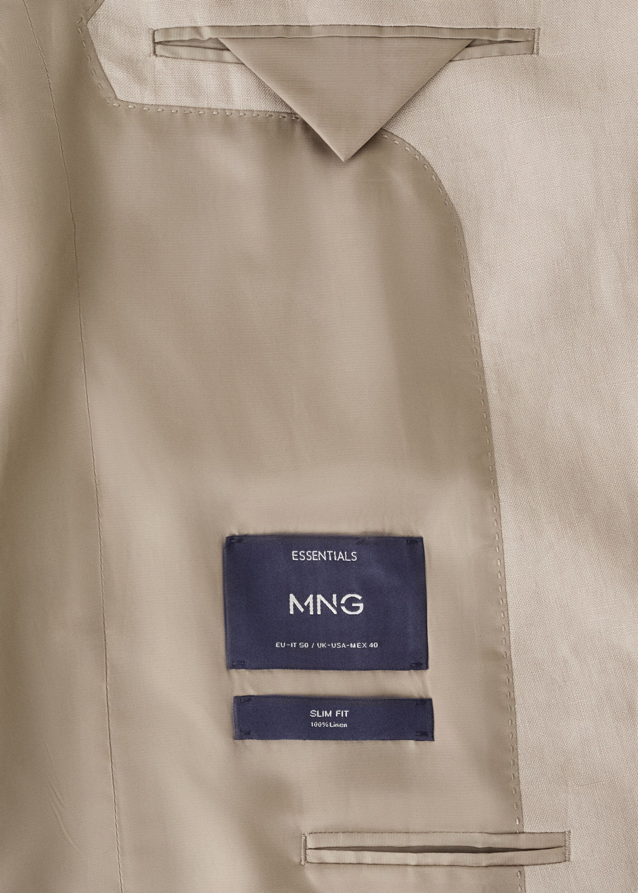 بليزر بذلة بتفصيلة نحيفة من الكتان 100% - تفاصيل المنتج 0, بيج. Ref: 27025948-00.