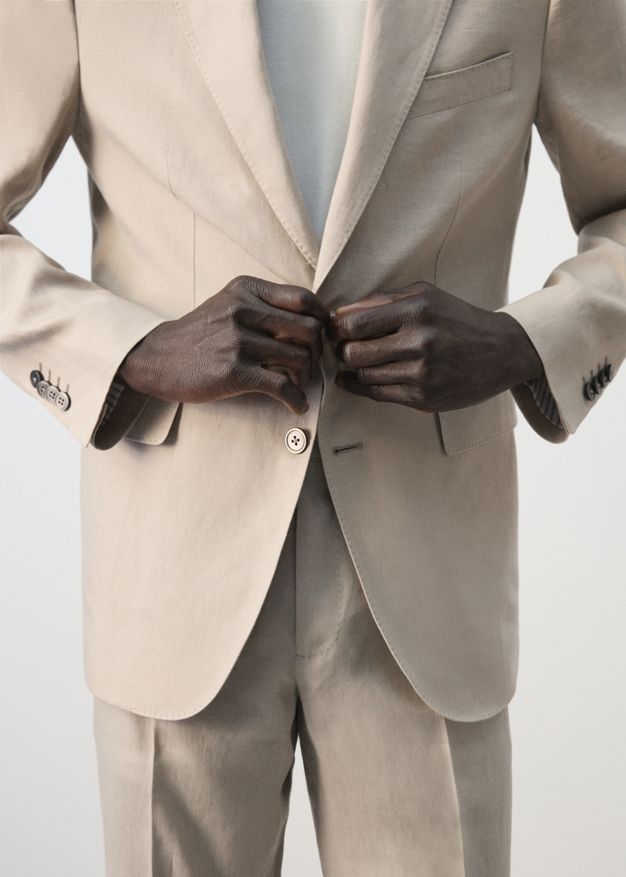 بليزر بذلة بتفصيلة نحيفة من الكتان 100% - تفاصيل المنتج 1, بيج. Ref: 27025948-00.