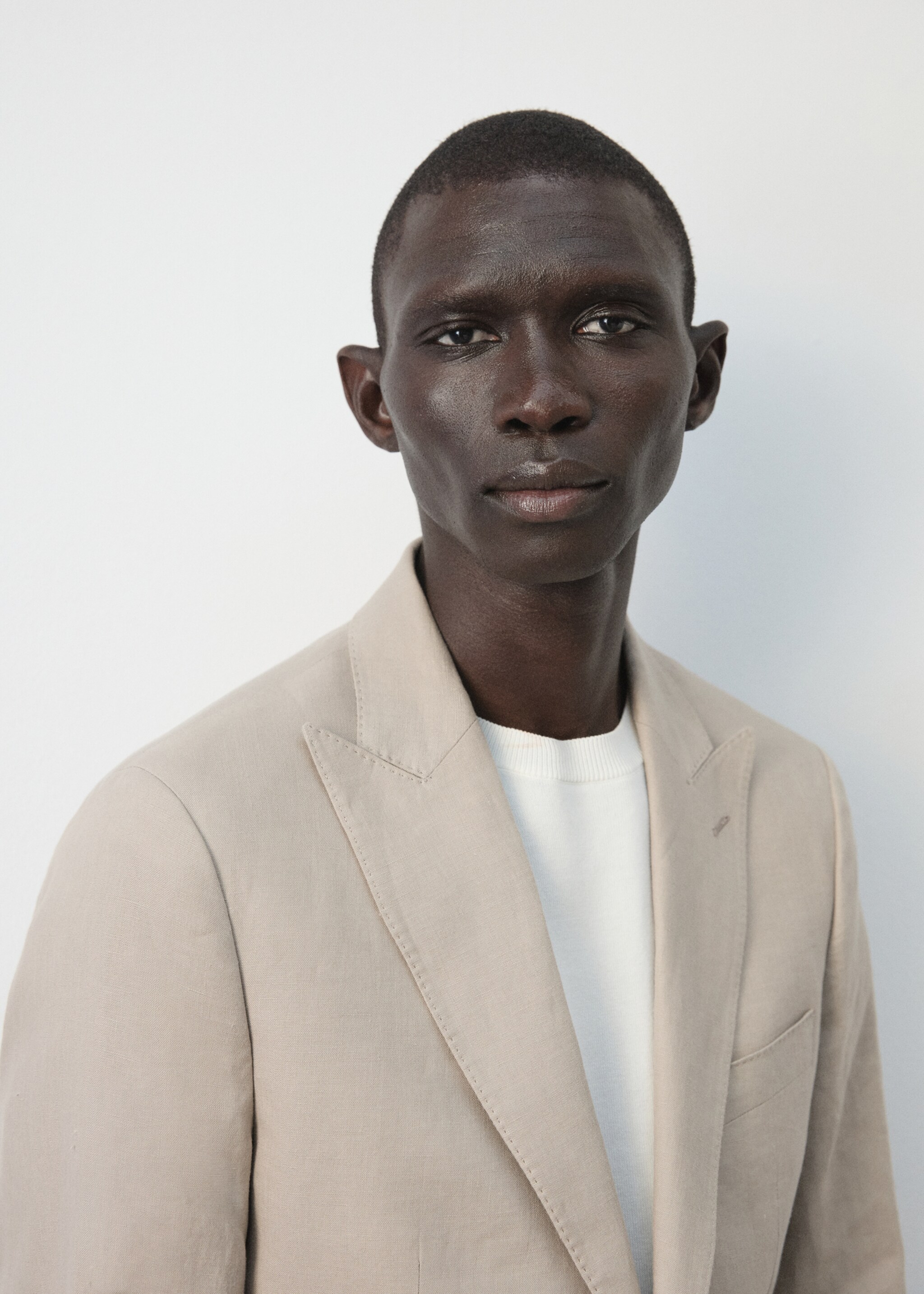 بليزر بذلة بتفصيلة نحيفة من الكتان 100% - تفاصيل المنتج 6, بيج. Ref: 27025948-00.