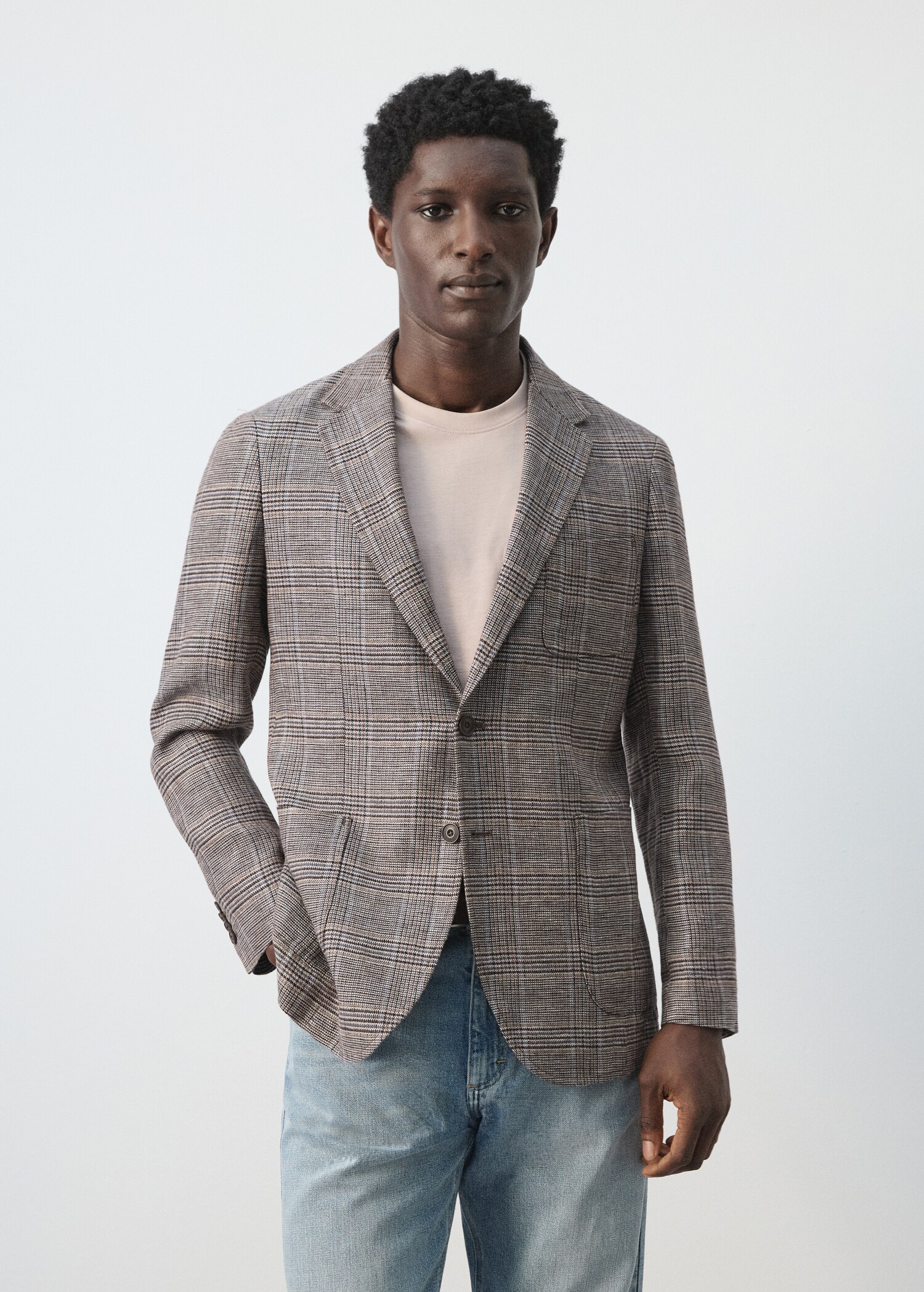100% linen Prince of Wales check jacket - Medium plane