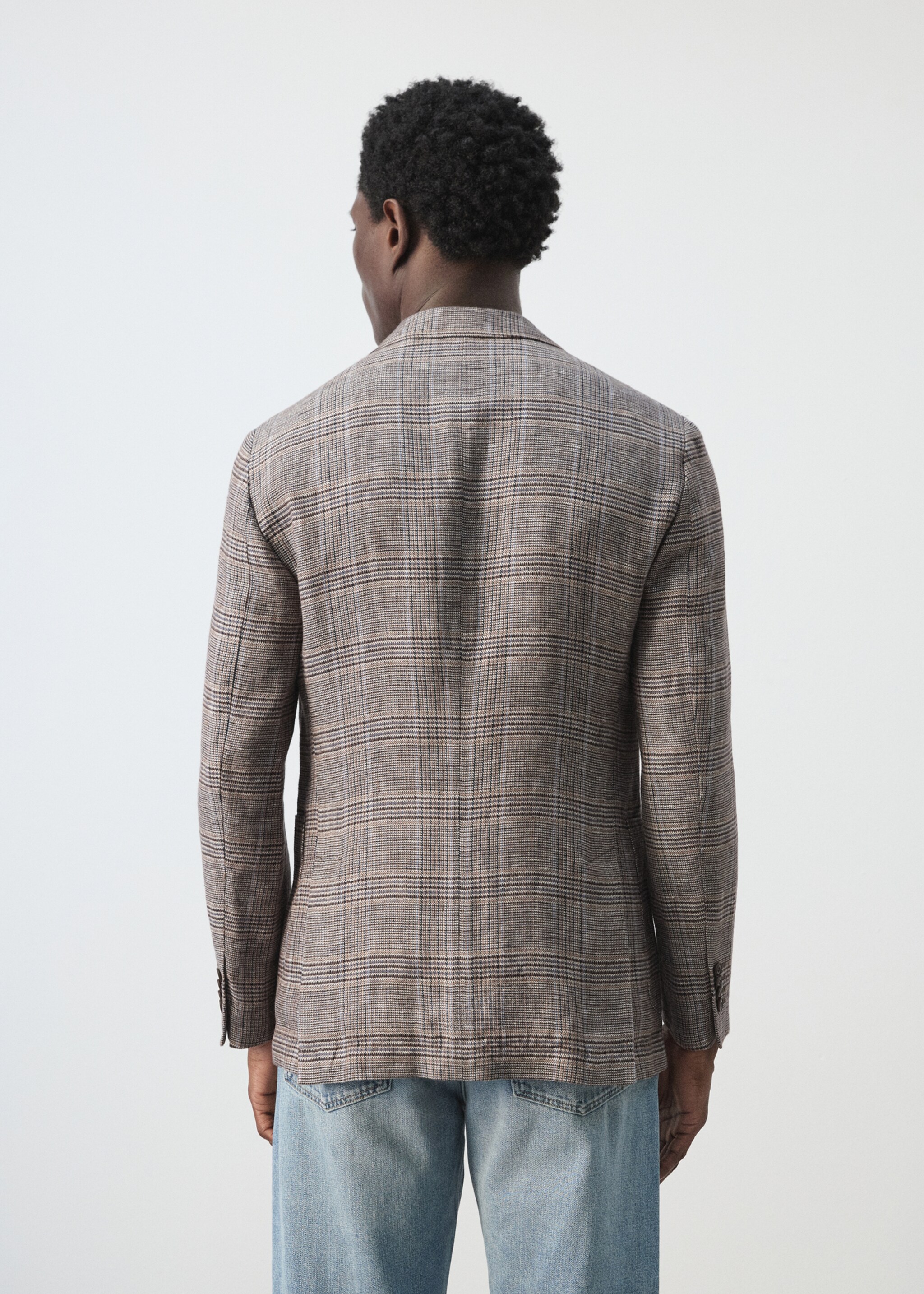 Пиджак из 100% льна в клетку «Принц Уэльский» - Обратная сторона изделия, Коричневый. Ref: 27025949-00.