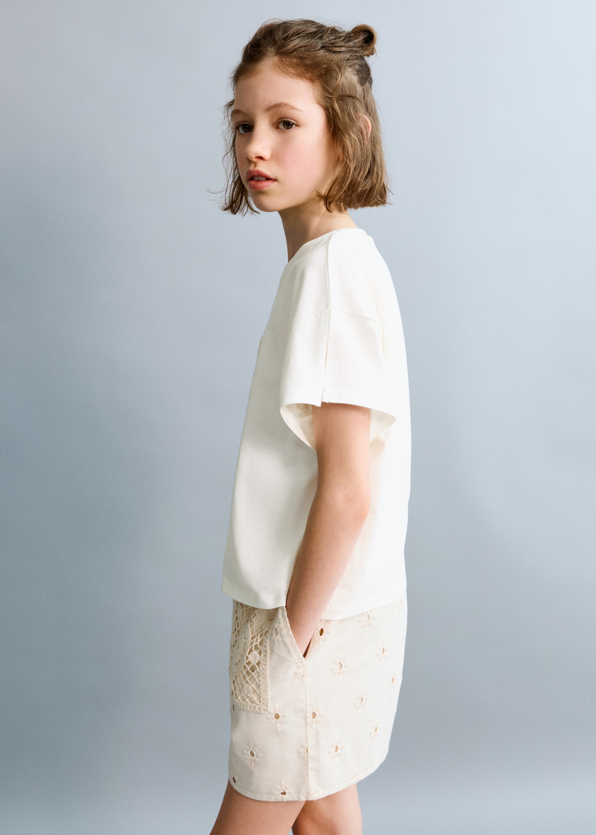 Cotton T-shirt with embroidered palm tree - Medium plane, Off White. Ref: 27025962-00.