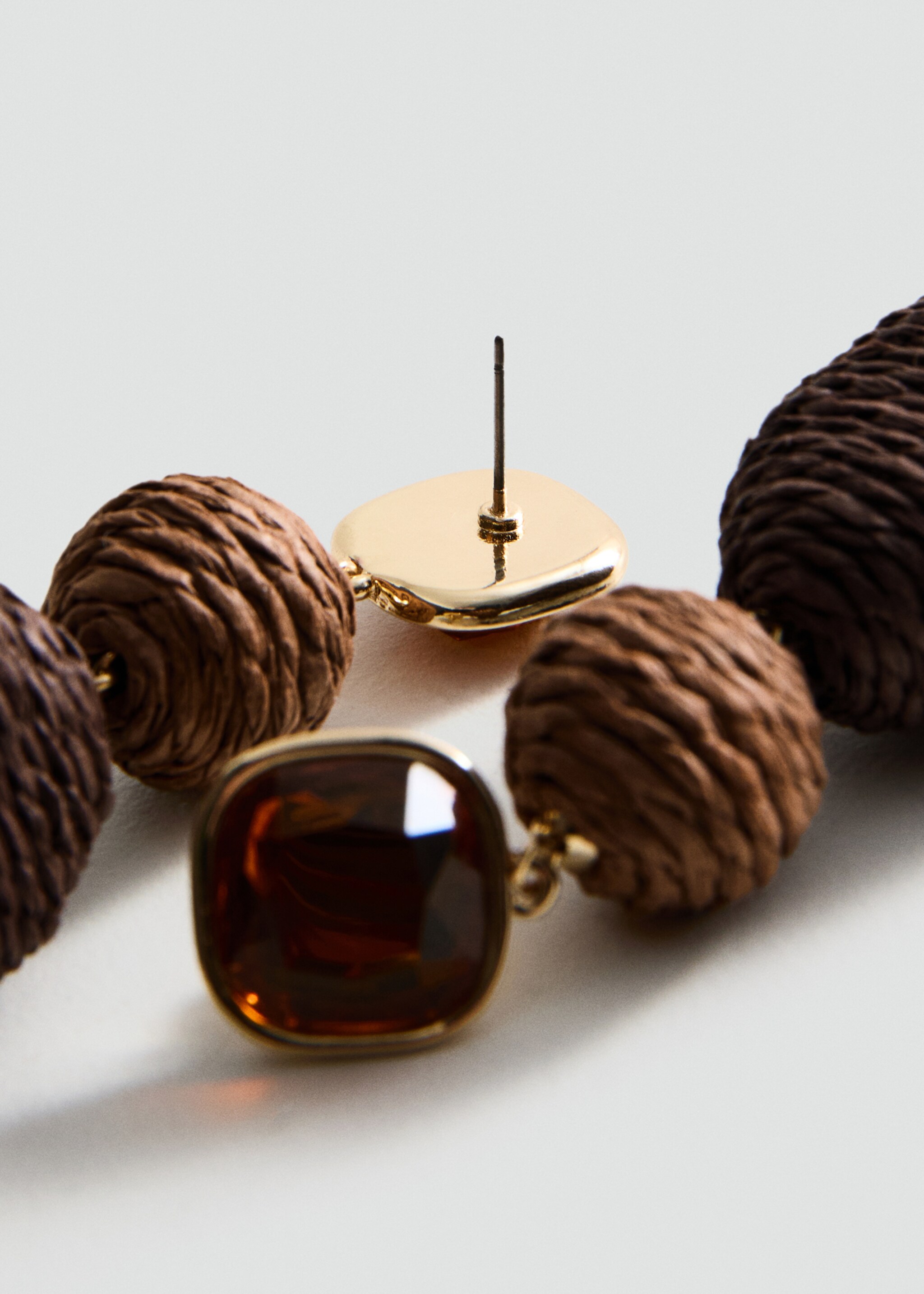 Natural fibre hanging earrings - Medium plane, Brown. Ref: 27025982-00.