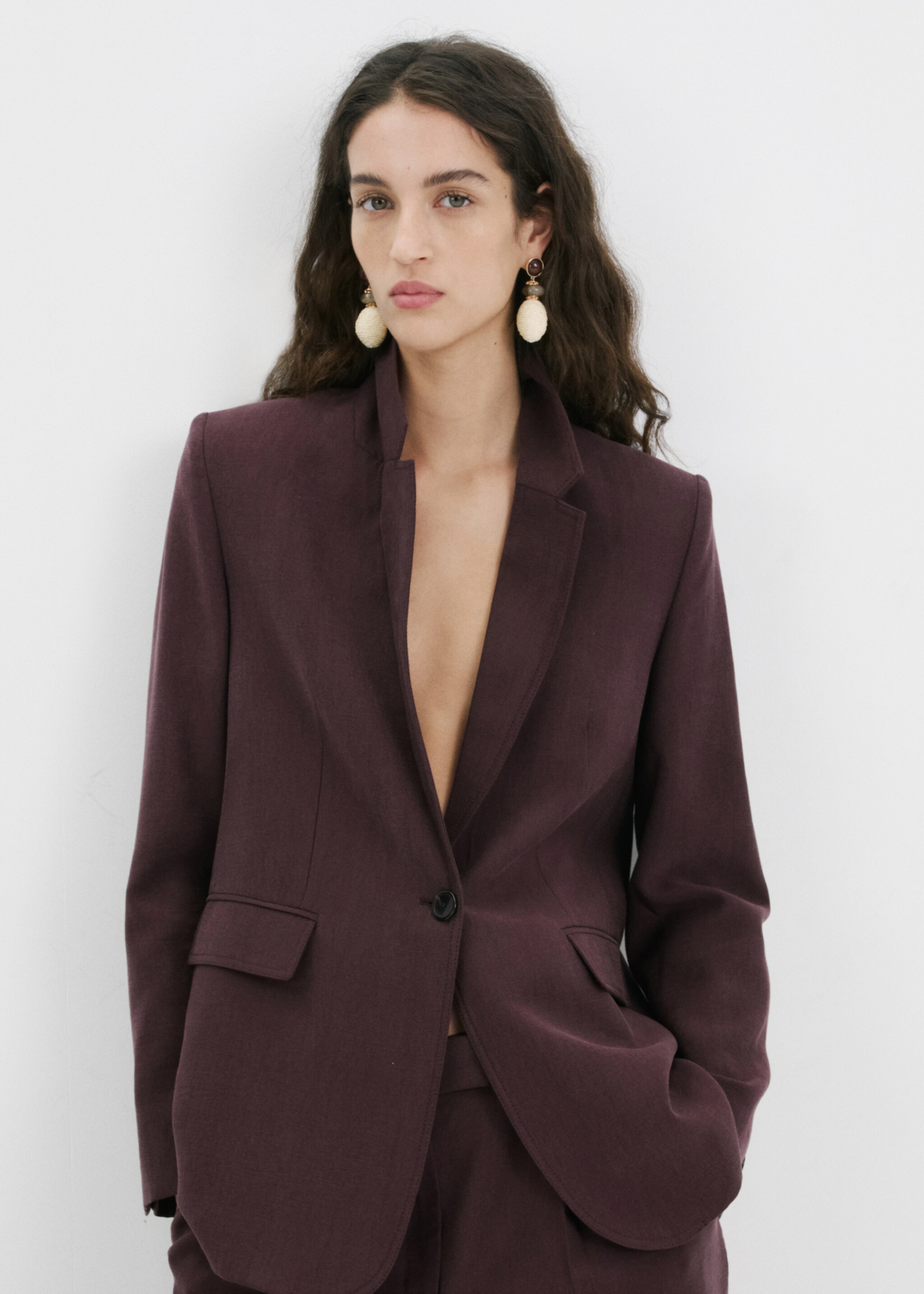 Boucles d’oreilles pendantes fibre naturelle - Détail de l'article 9, Beige. Ref: 27025983-00.