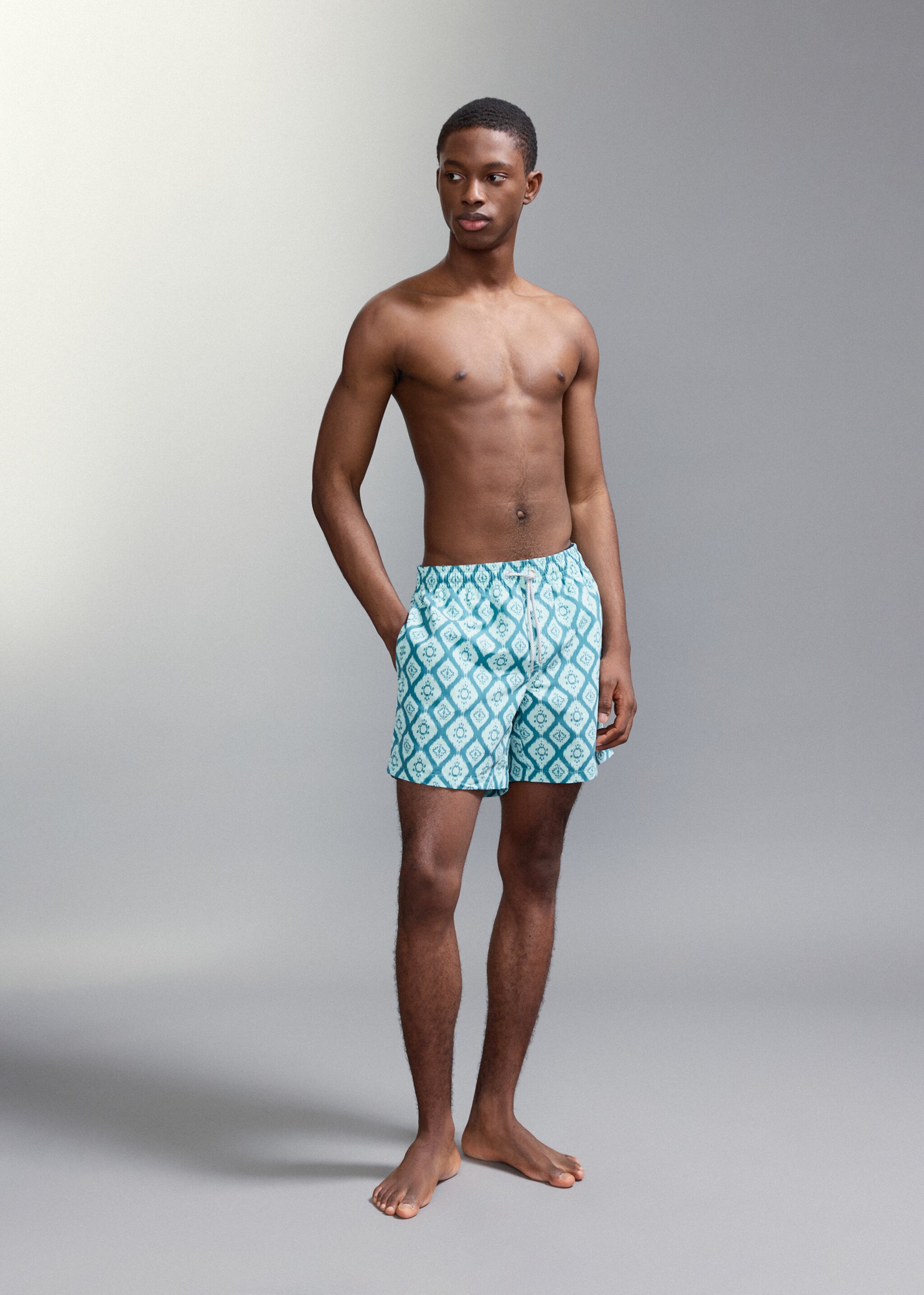 Ethnic-print swimsuit - Medium plane, Aqua Green. Ref: 27025988-00.