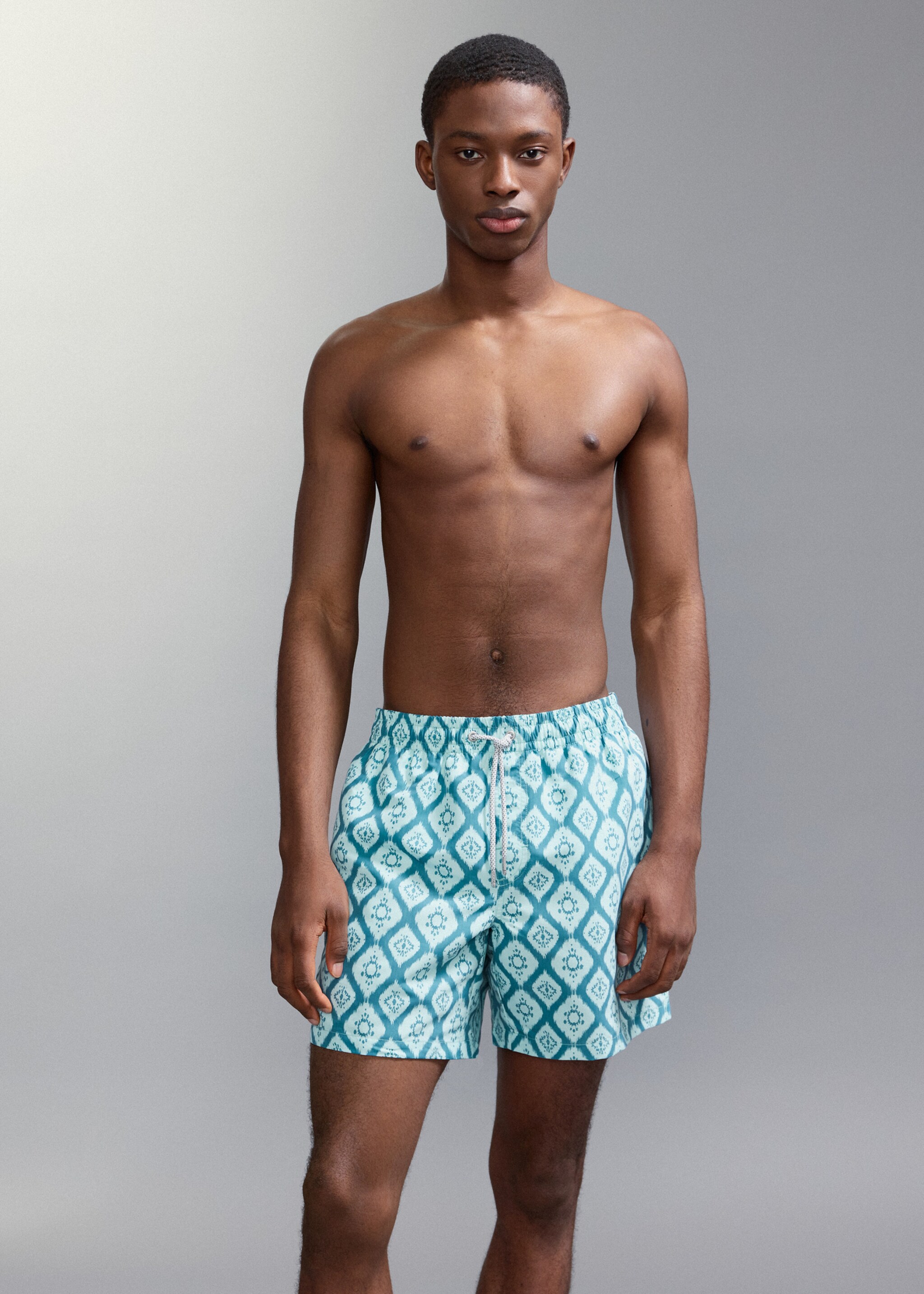 Ethnic-print swimsuit - Details of the article 1, Aqua Green. Ref: 27025988-00.