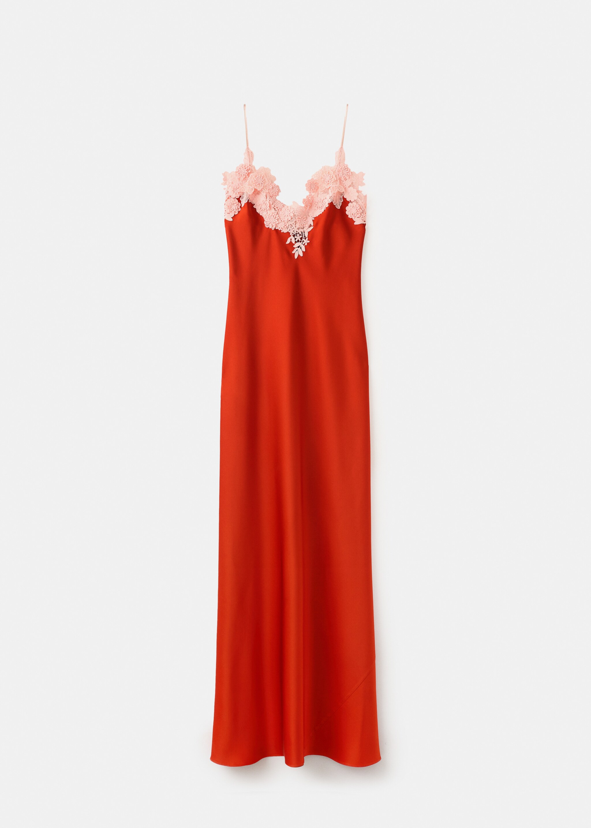 Satin dress with floral appliqués - Article without model, Orange. Ref: 27025998-00.