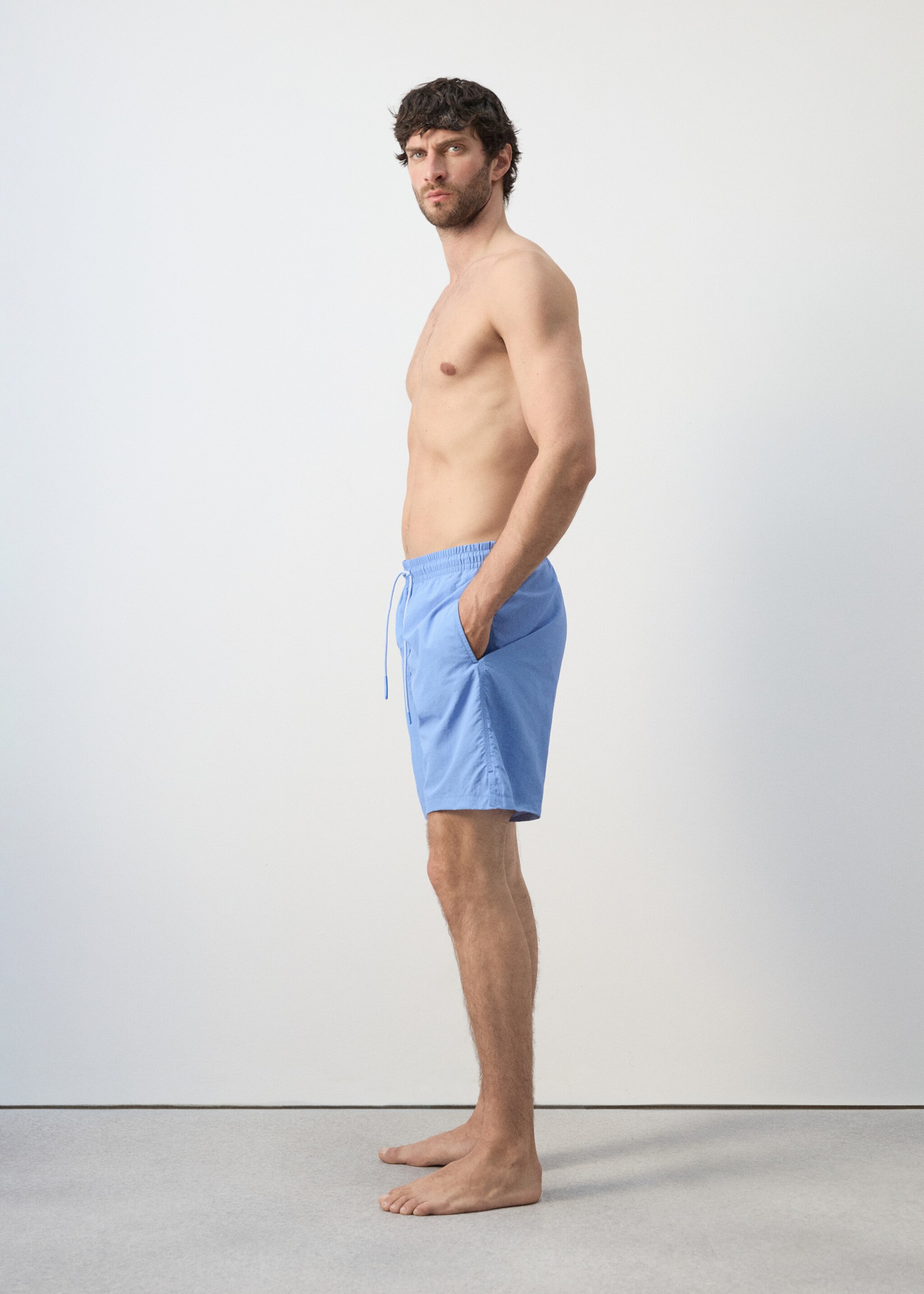 Basic drawstring swimsuit - Details of the article 2, China Blue. Ref: 27026000-00.