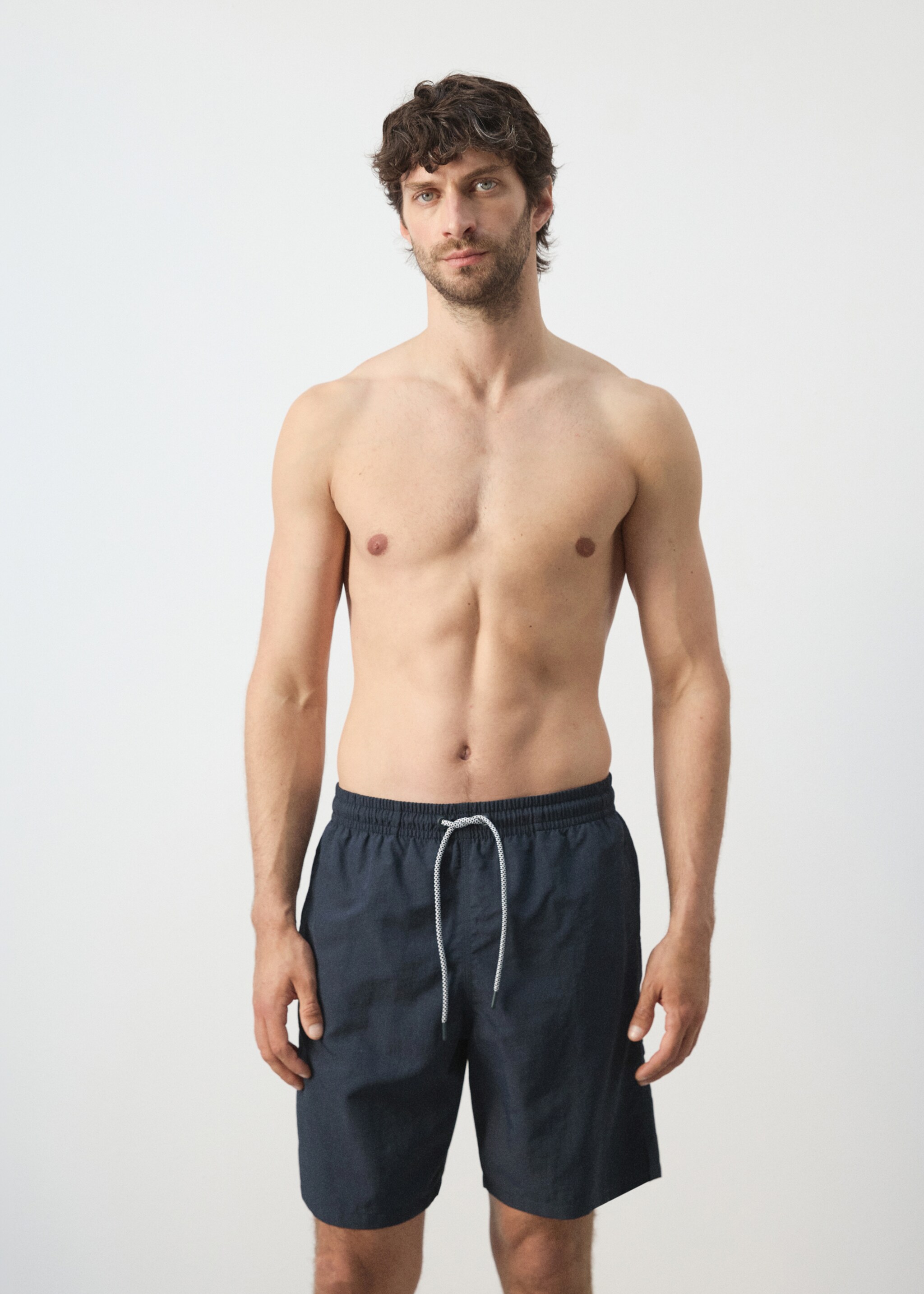Basic drawstring swimsuit - Medium plane, Navy. Ref: 27026000-00.
