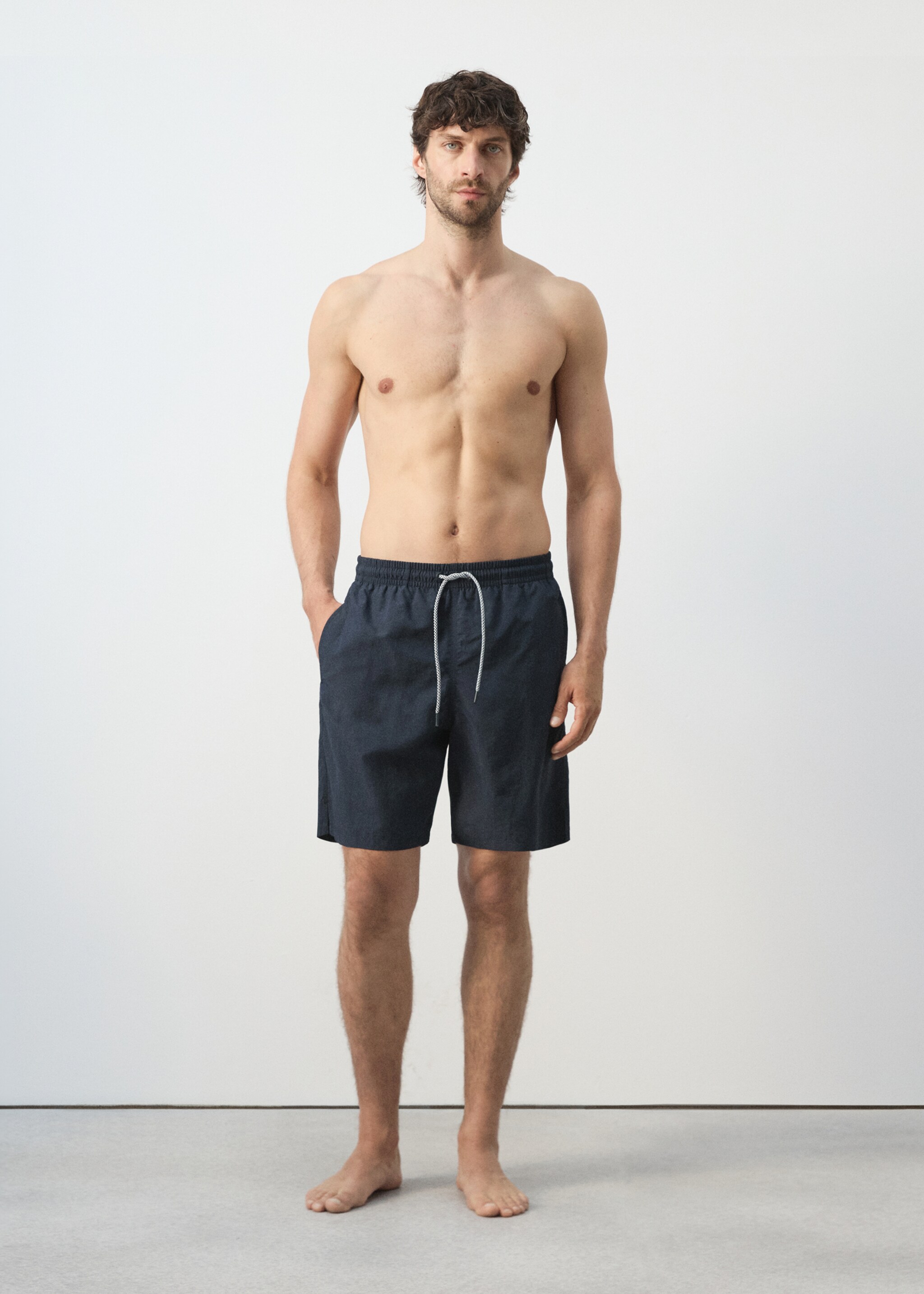 Basic drawstring swimsuit - Details of the article 4, Navy. Ref: 27026000-00.