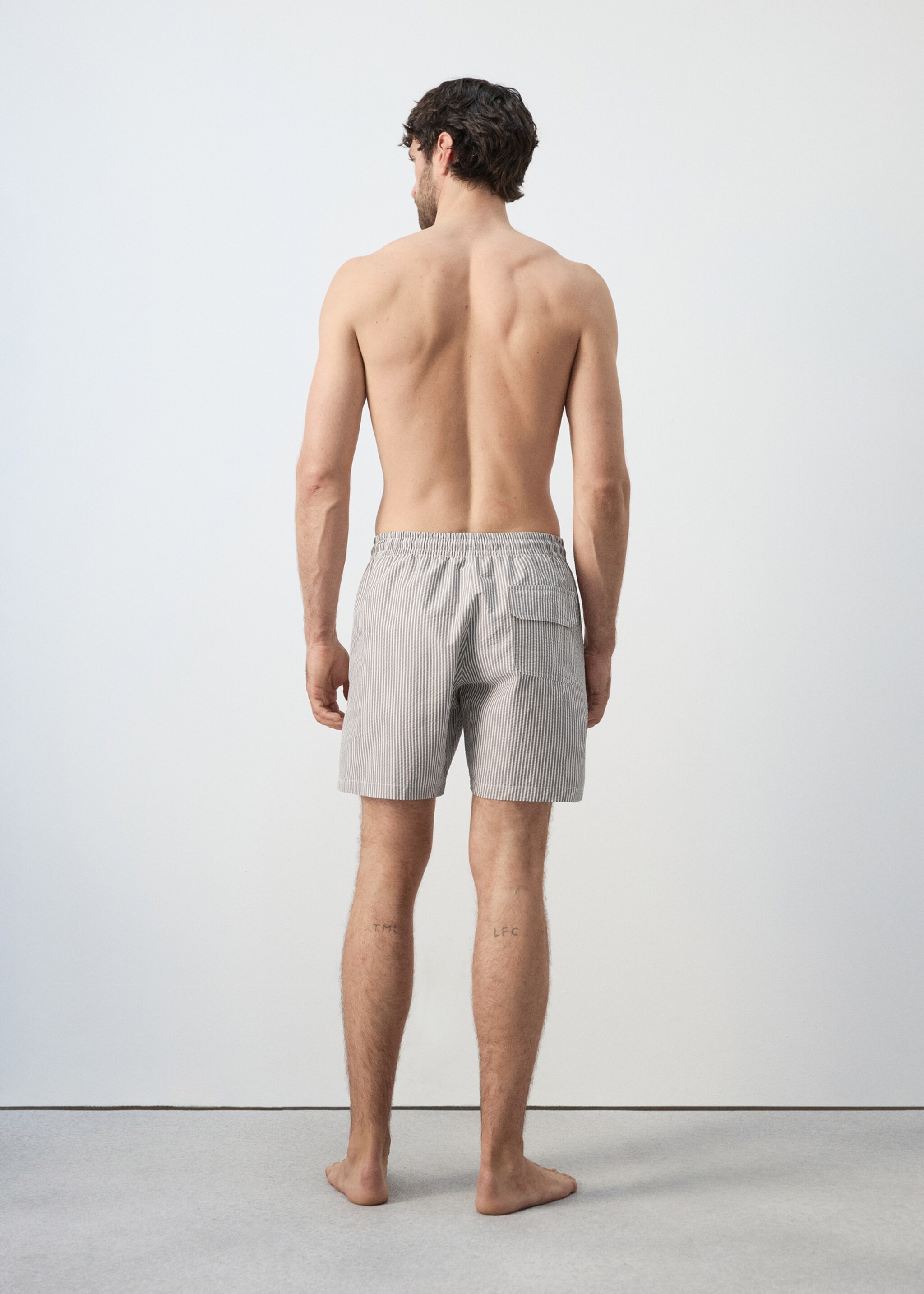 Seersucker striped swimsuit - Reverse of the article, Khaki. Ref: 27026001-00.