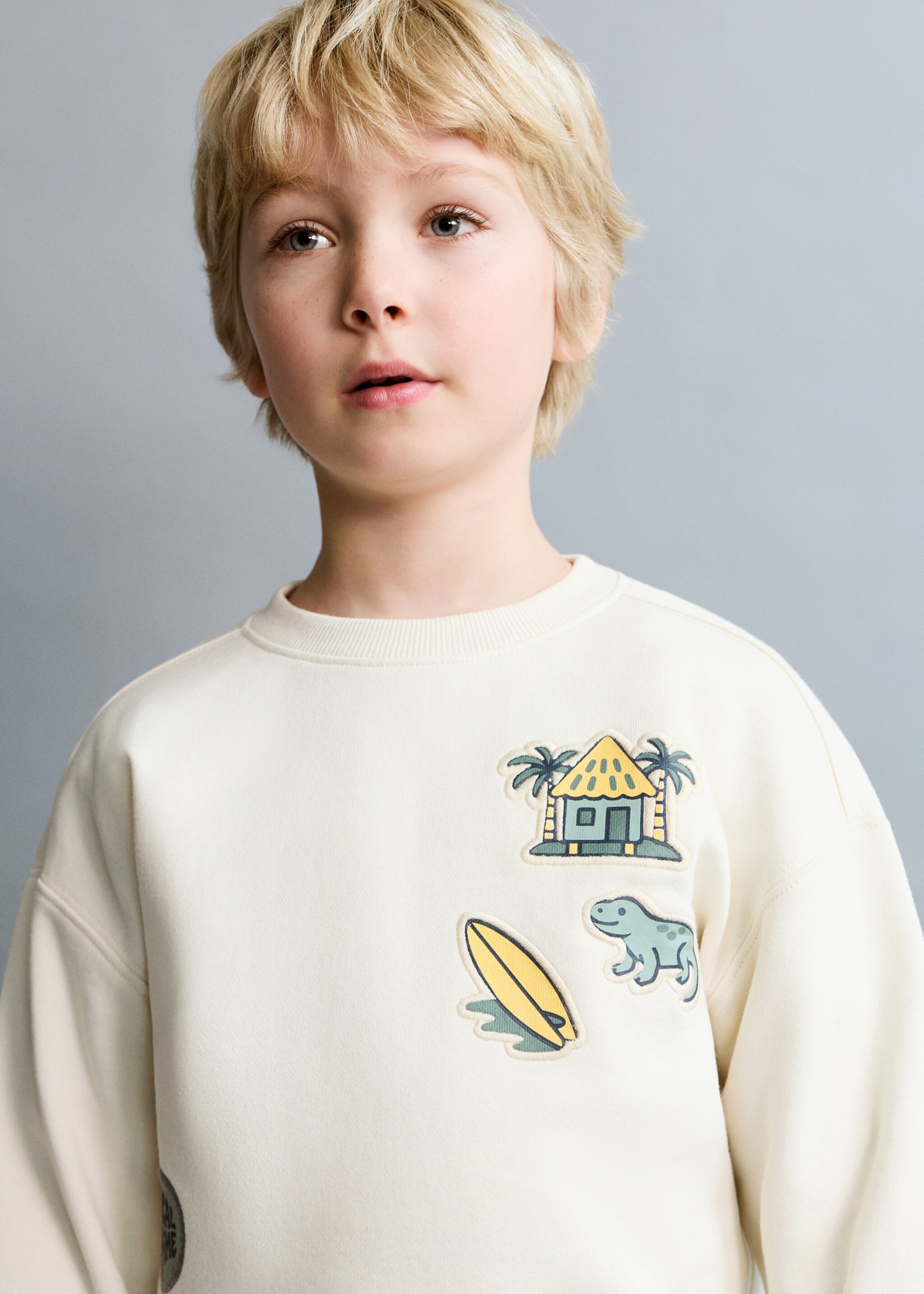 Sweat coton pièces brodées - Détail de l'article 1, Gris glacé. Ref: 27026344-00.