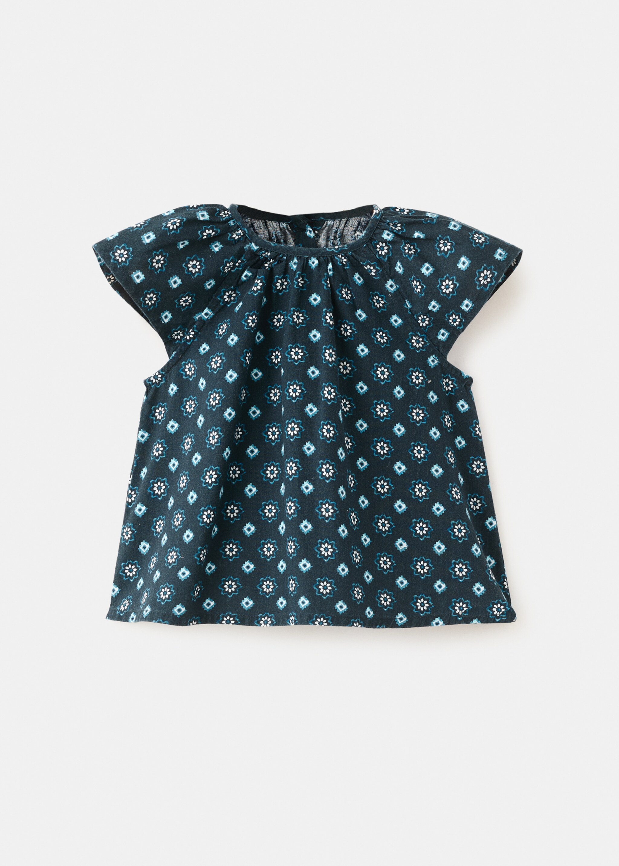 Cotton blouse with floral pattern - Article without model, Navy. Ref: 27026351-00.