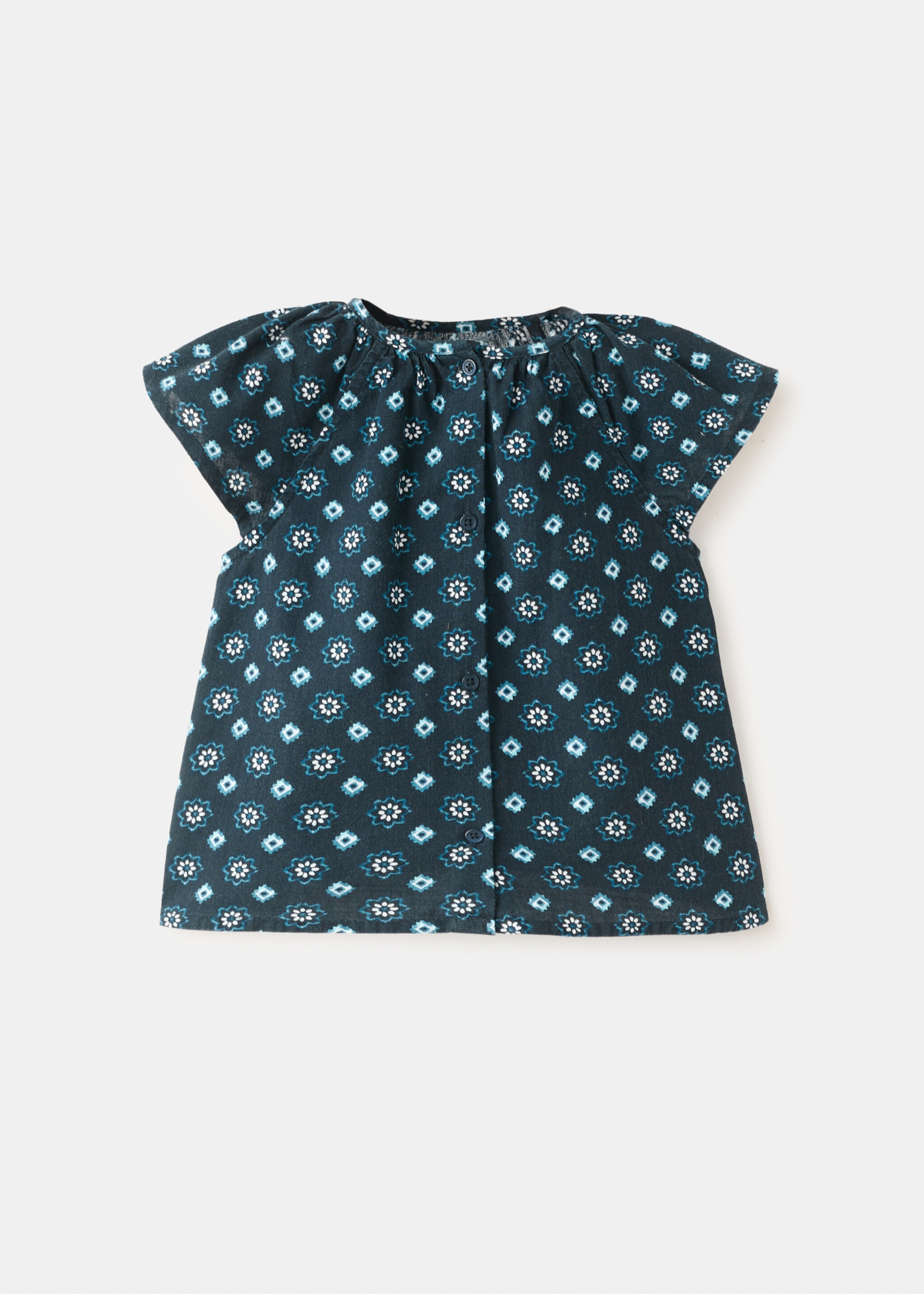 Cotton blouse with floral pattern - Reverse of the article, Navy. Ref: 27026351-00.