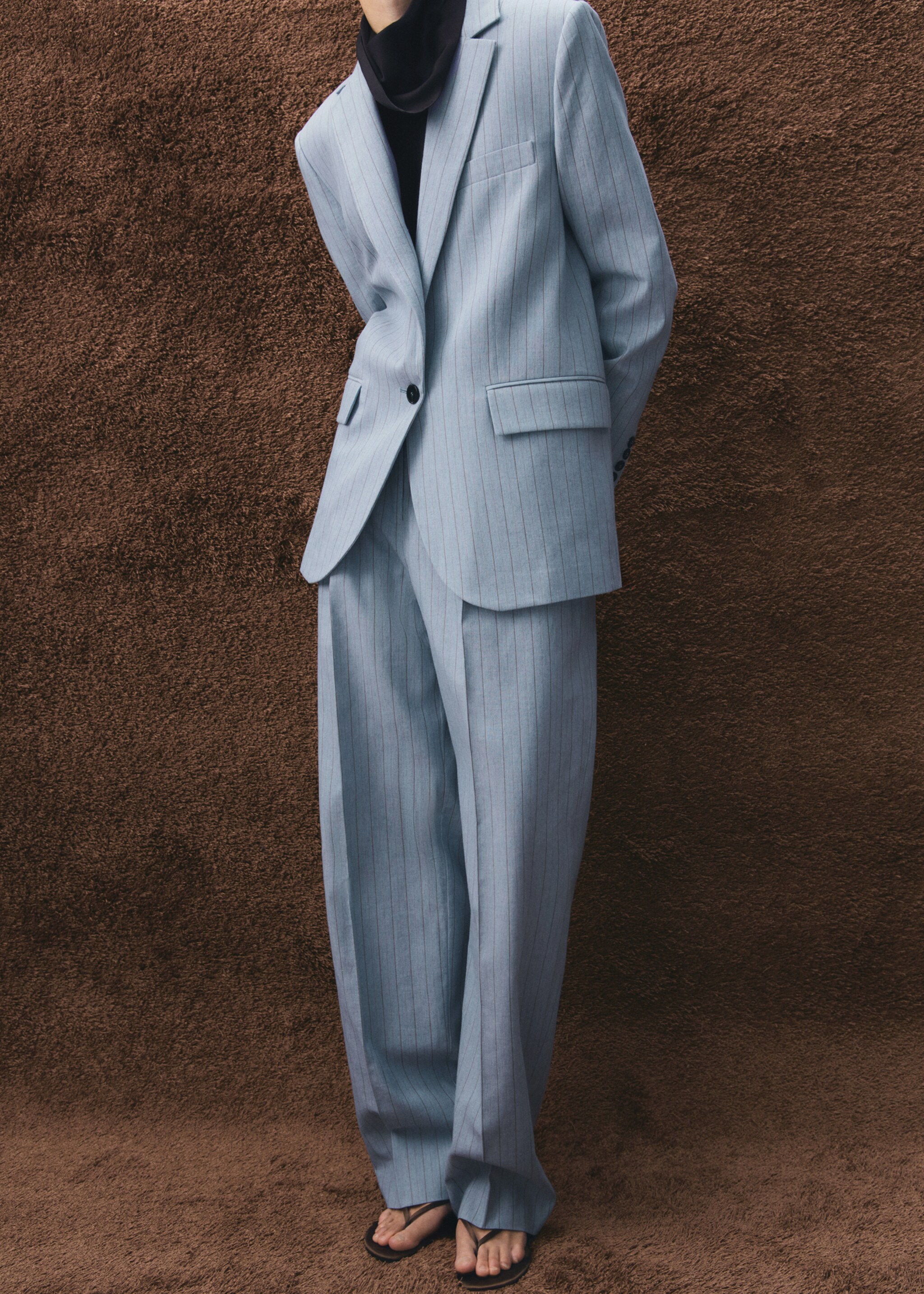 Pinstripe suit trousers - Medium plane, Blue. Ref: 27026362-00.