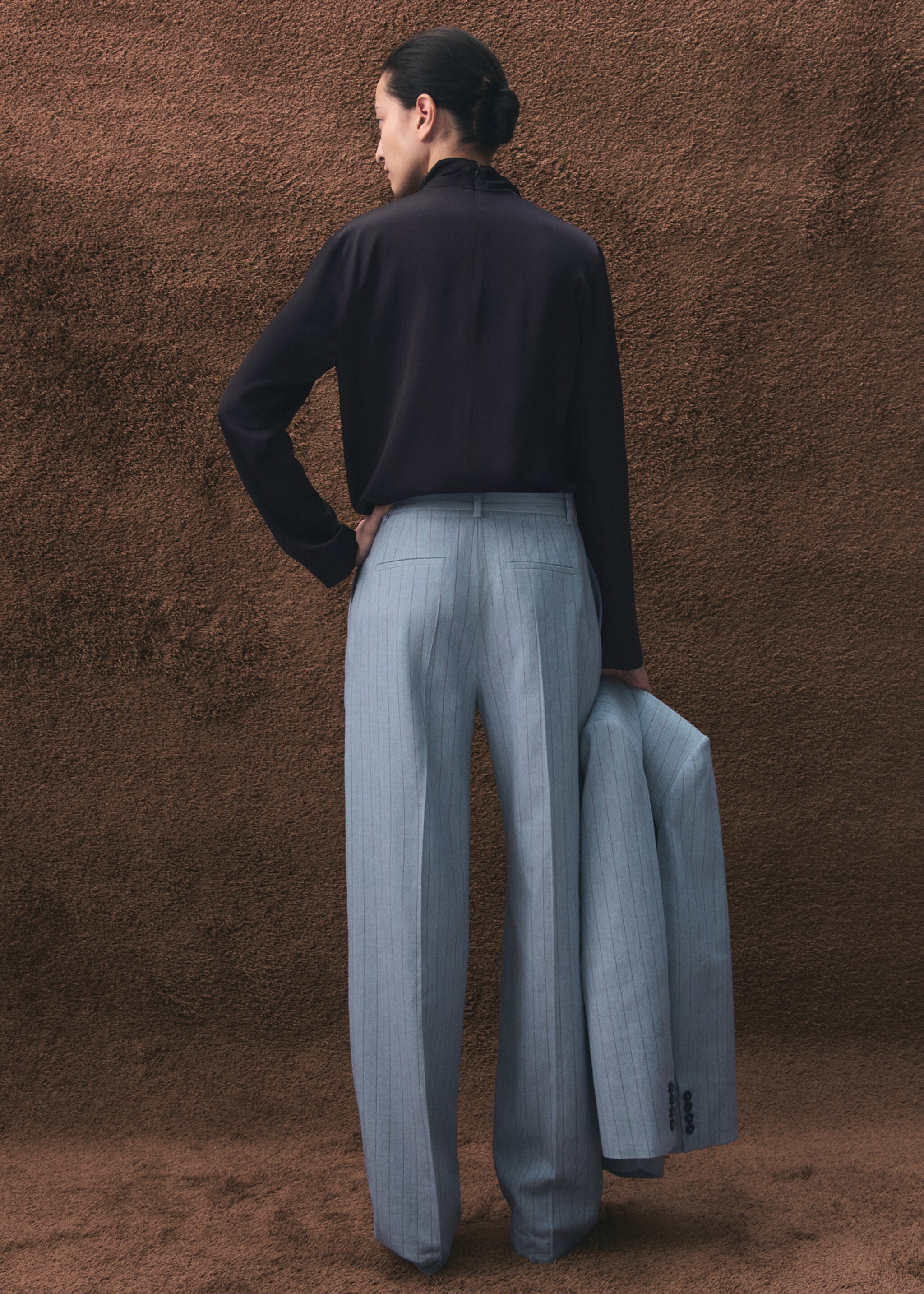 Pinstripe suit trousers - Reverse of the article, Blue. Ref: 27026362-00.