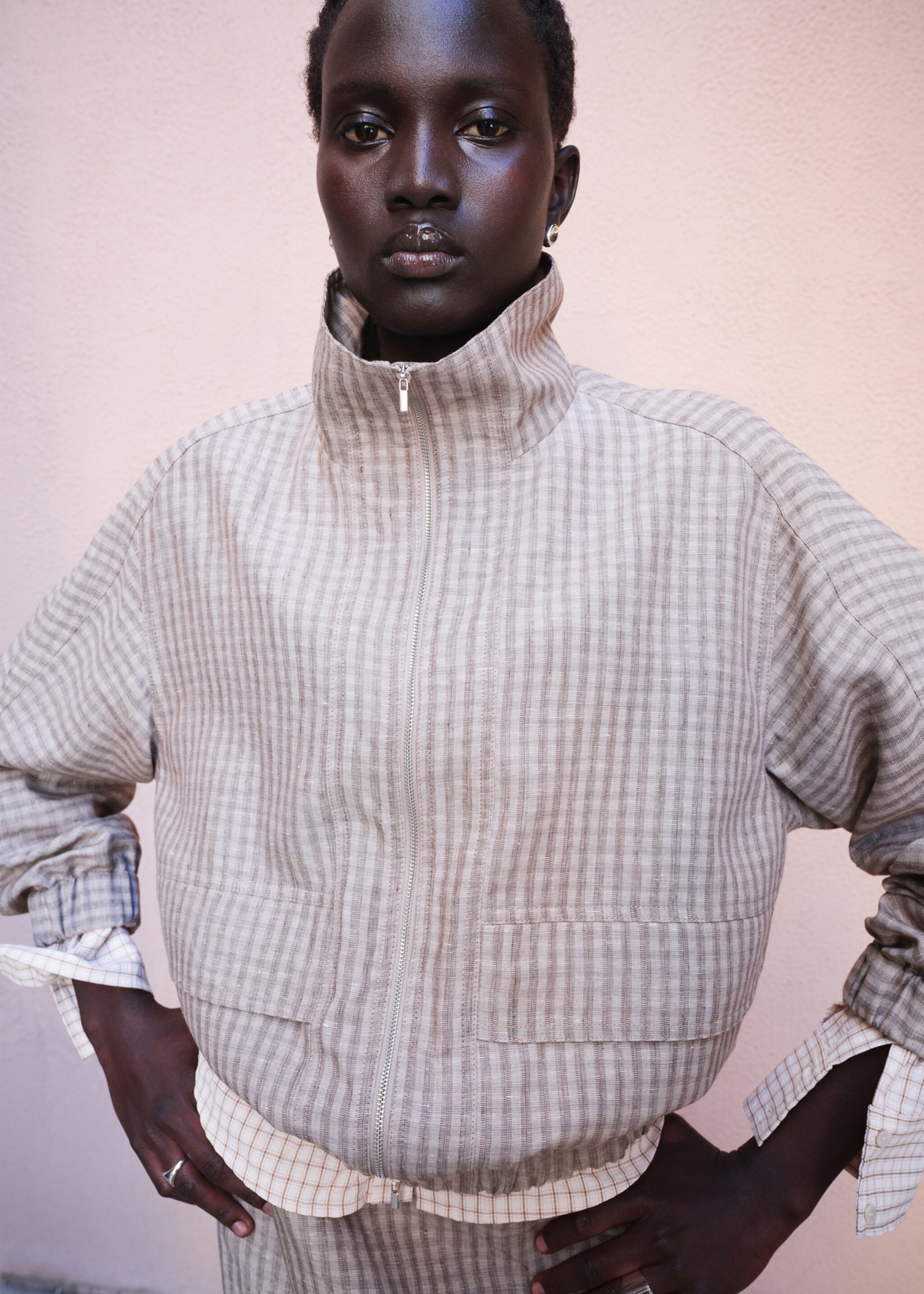 Checked bomber jacket - Medium plane, Light/Pastel Grey. Ref: 27026363-00.