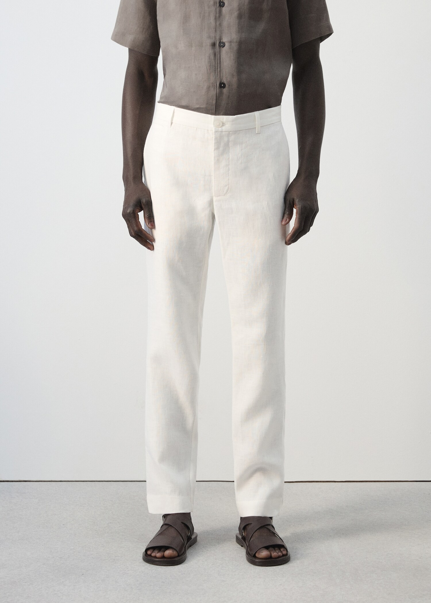Slim-fit 100% linen trousers - Medium plane