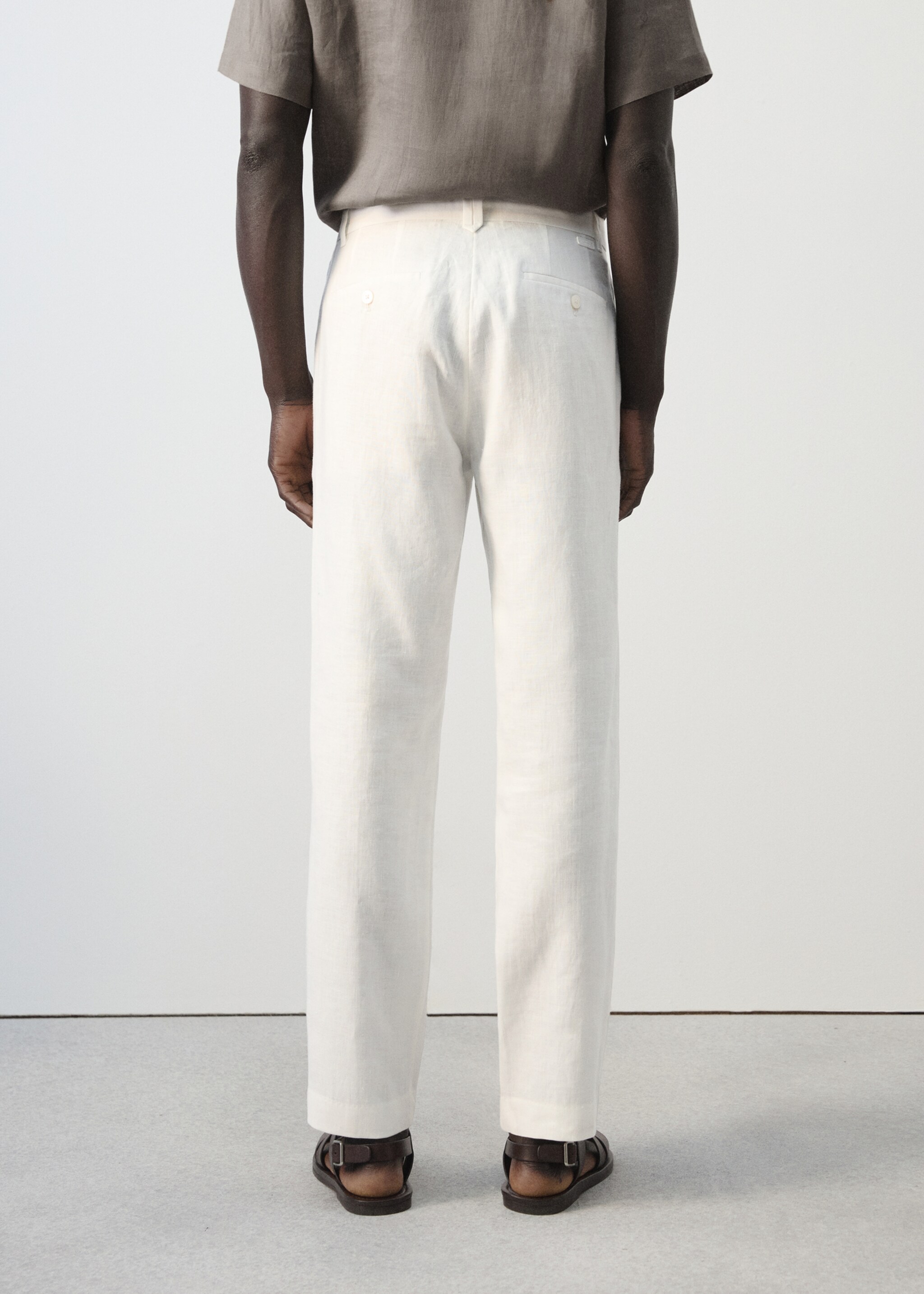 Slim-fit 100% linen trousers - Reverse of the article, Off White. Ref: 27026711-00.