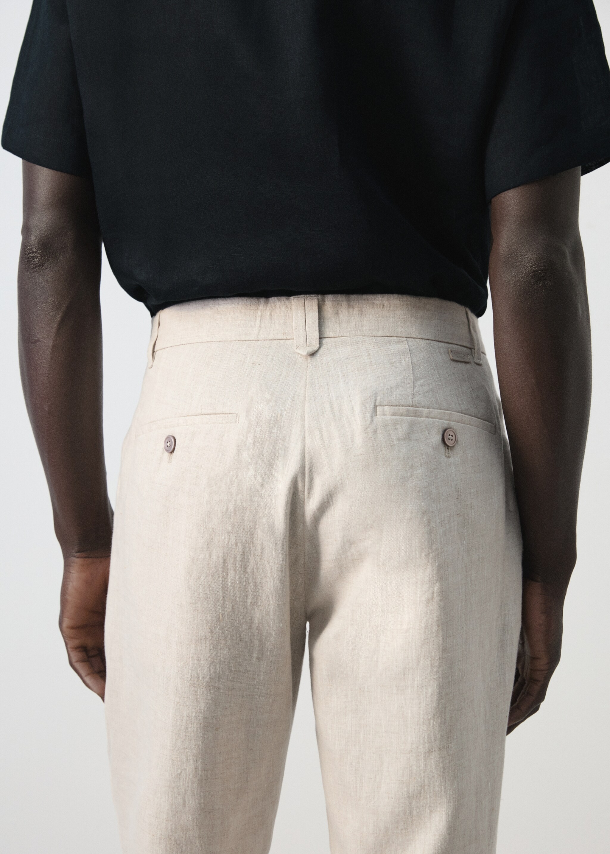 Slim-fit 100% linen trousers - Details of the article 6, Ecru. Ref: 27026711-00.