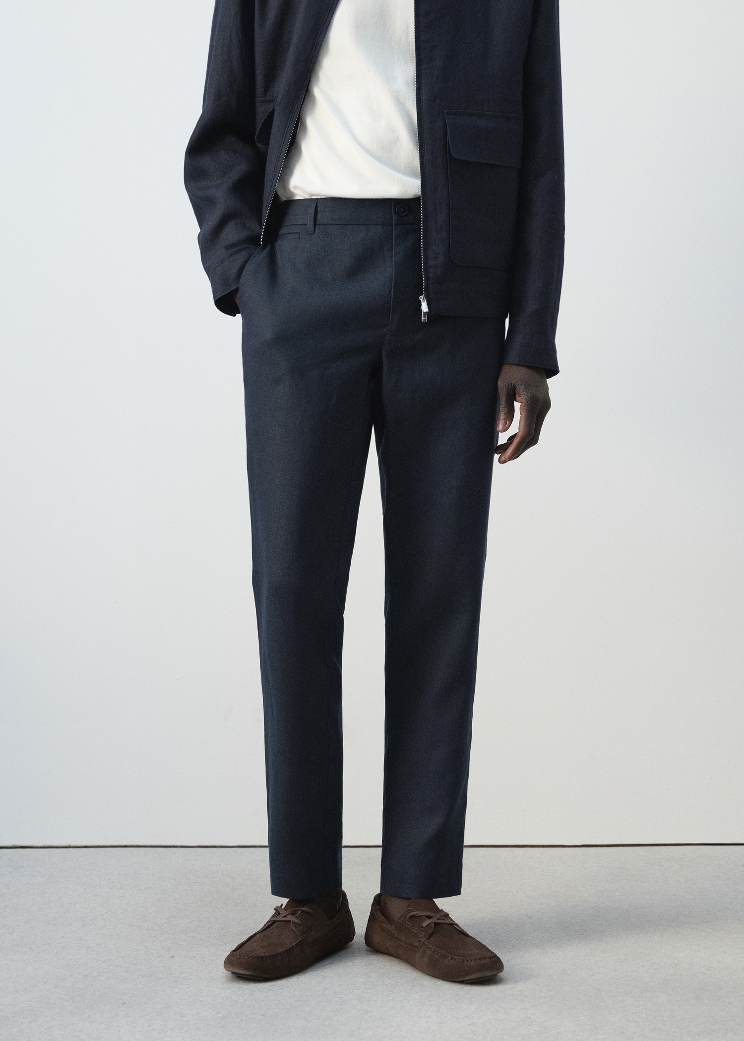 Slim-fit 100% linen trousers - Medium plane