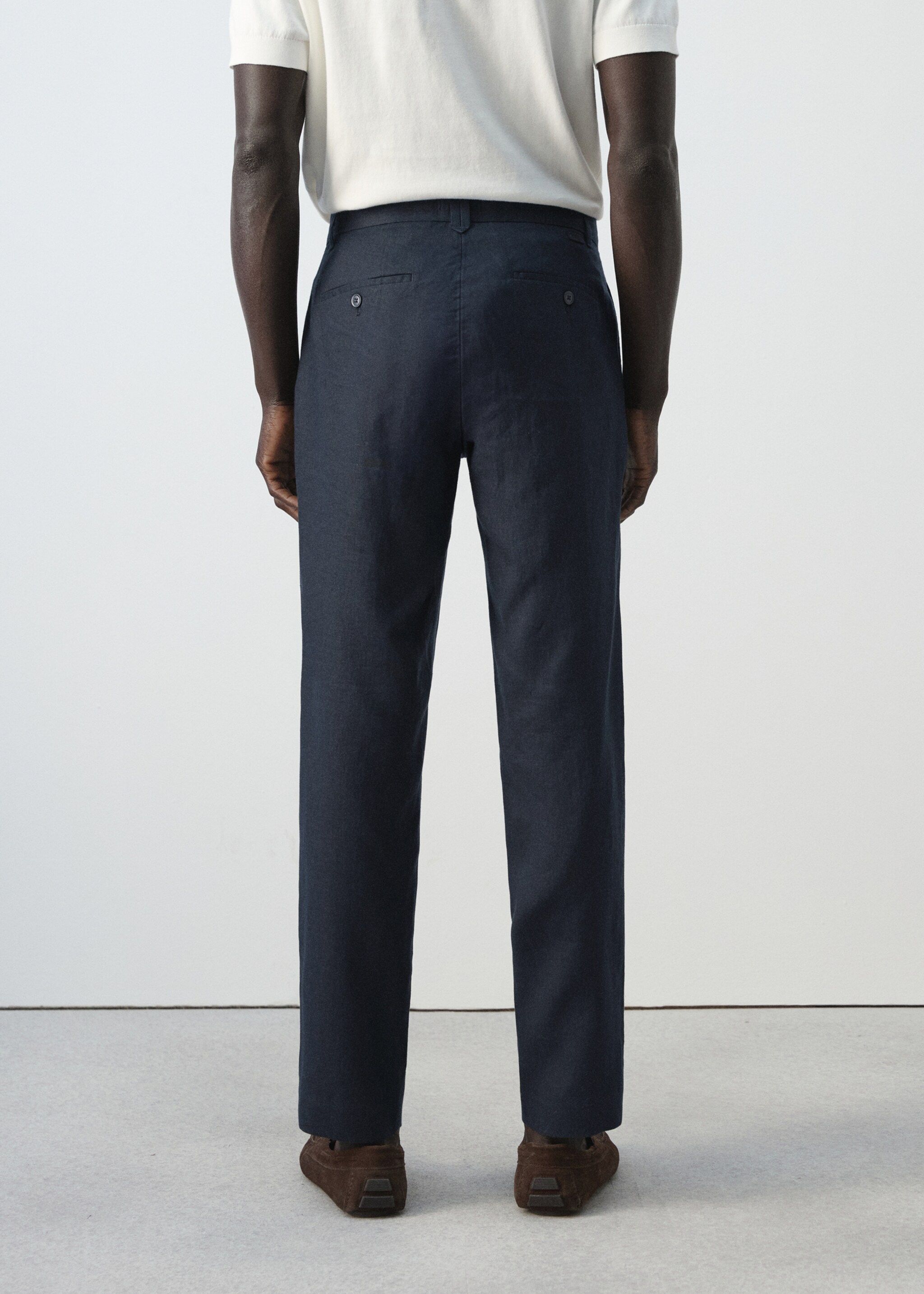 Slim-fit 100% linen trousers - Reverse of the article, Navy. Ref: 27026711-00.