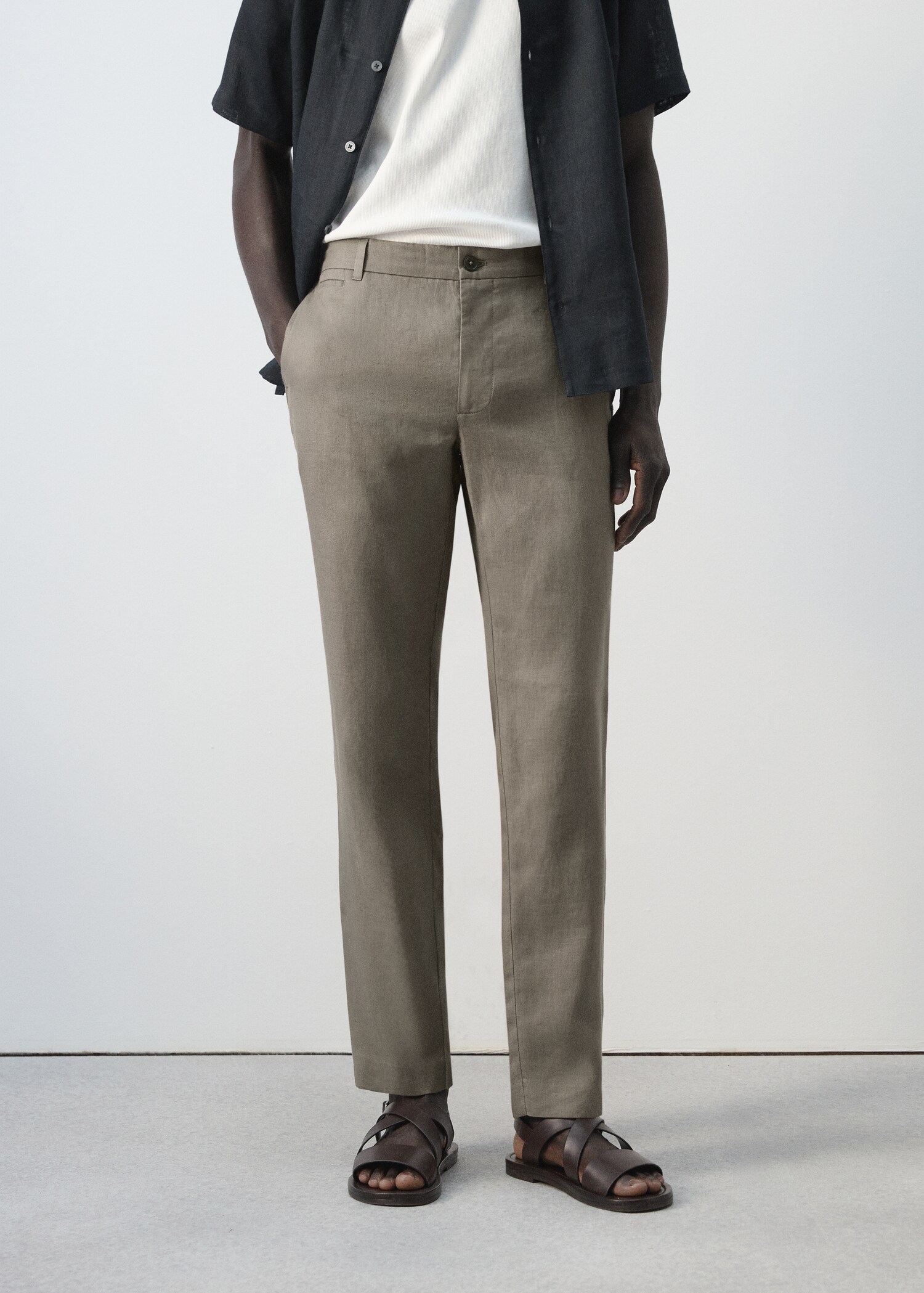 Slim-fit 100% linen trousers - Medium plane