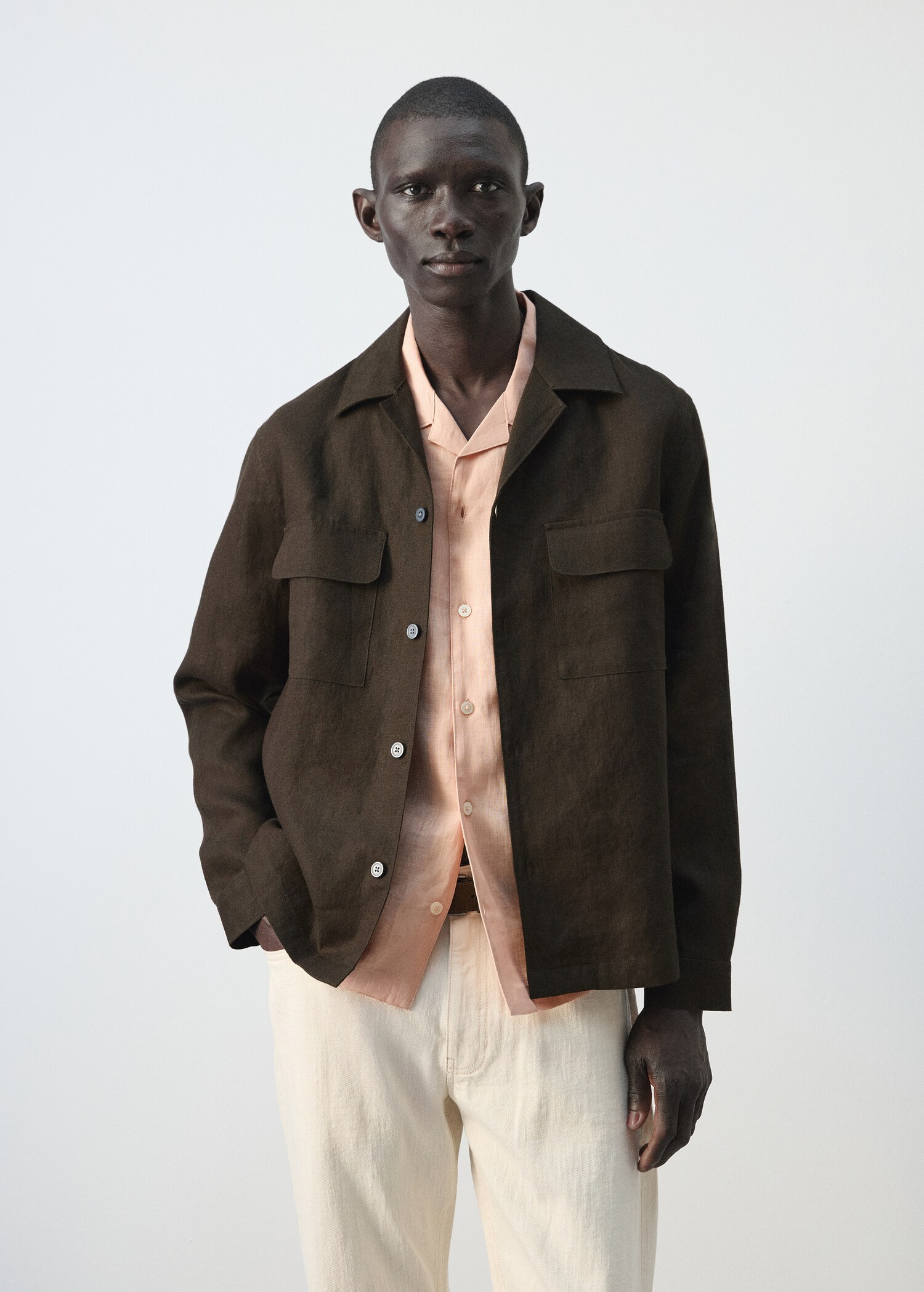 Bowling collar overshirt 100% linen - Medium plane