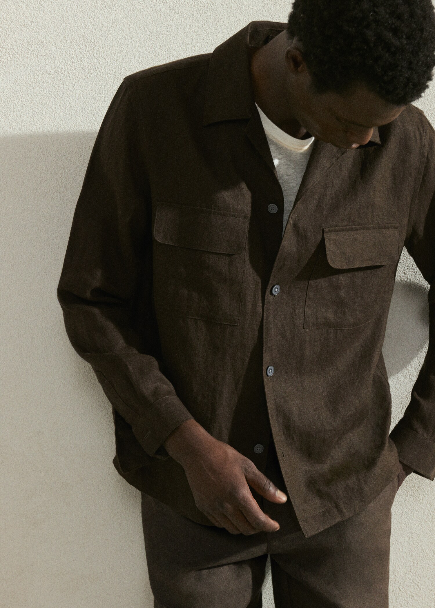 Bowling collar overshirt 100% linen - Details of the article 9