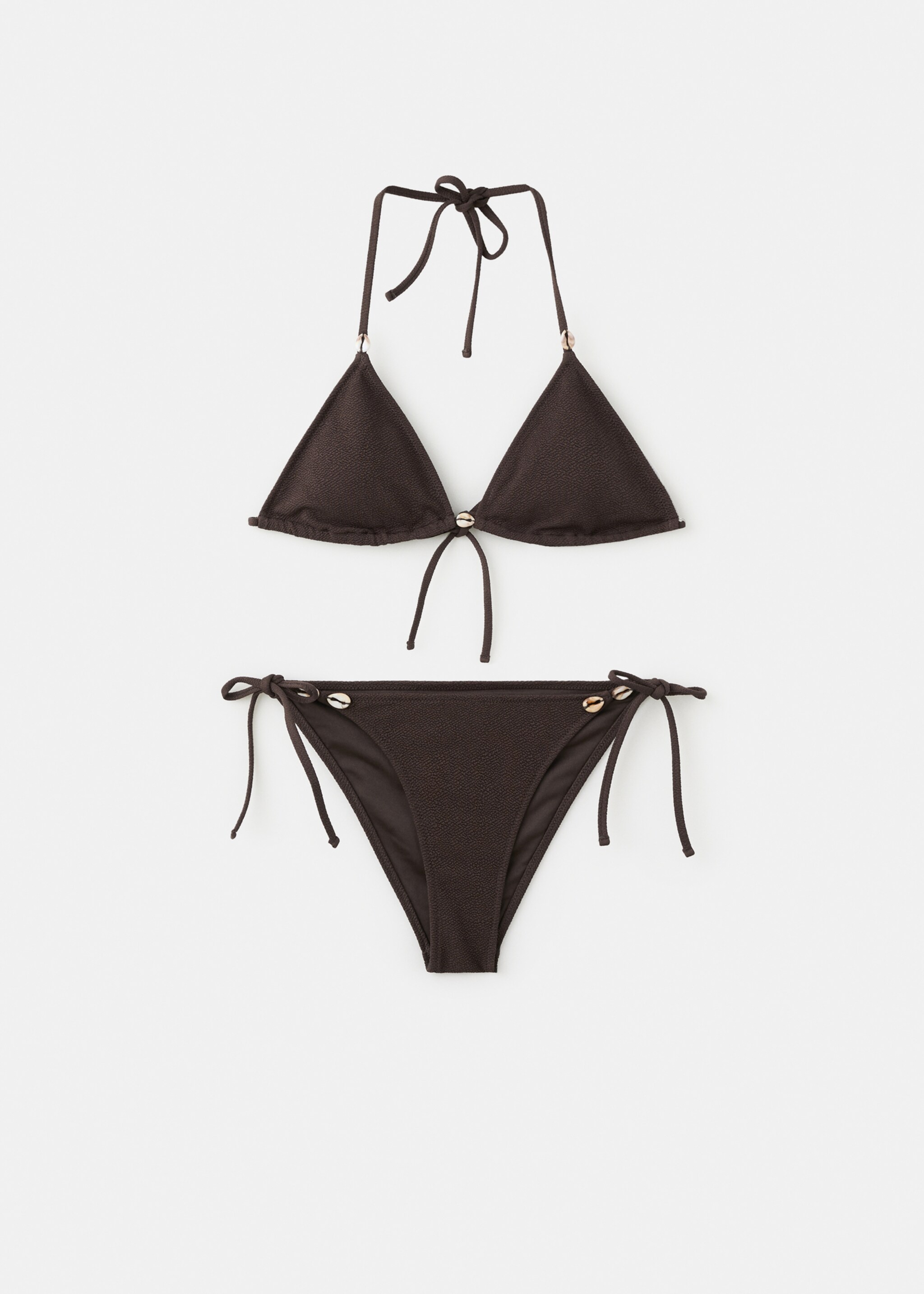 조개 디테일 미디엄 커버 비키니 - 모델 없는 상품, 브라운. Ref: 27026715-00.
