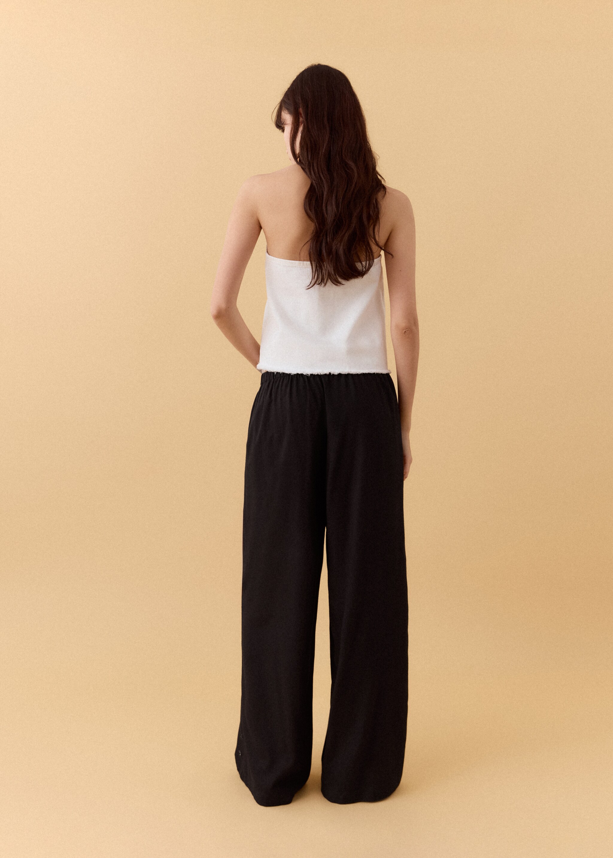 Straight linen-blend trousers - Reverse of the article, Black. Ref: 27026719-00.
