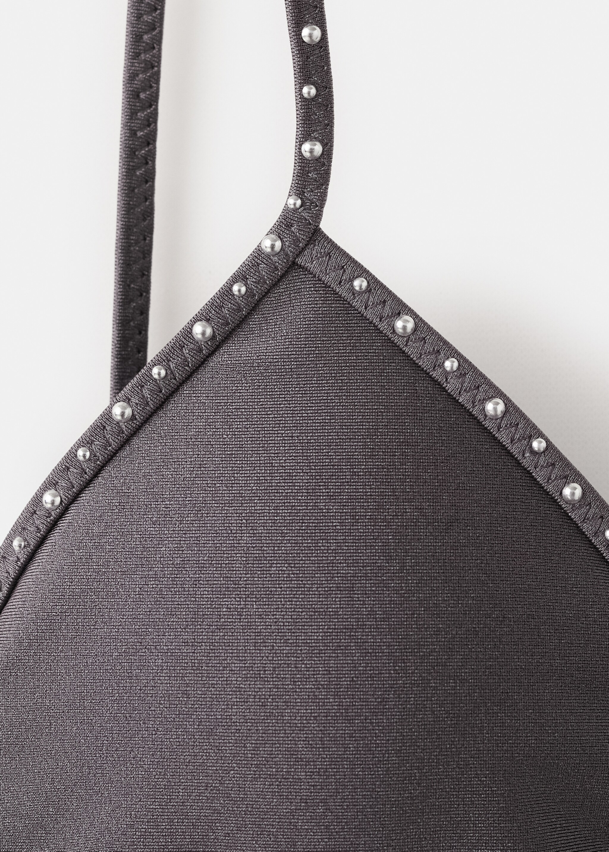 Studded bikini top - Details of the article 8, Grey. Ref: 27026728-00.