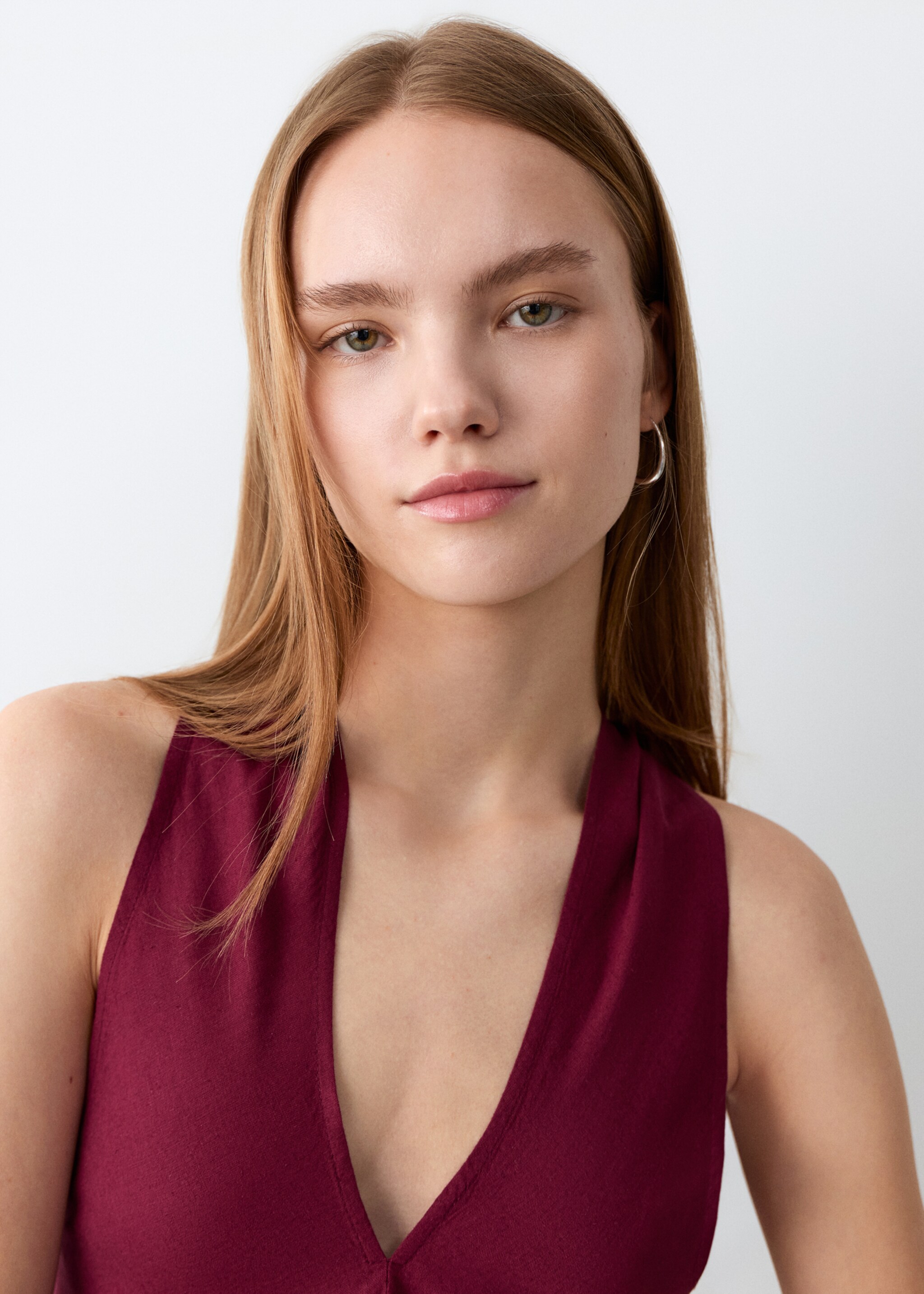 Top lino nudo - Detalle del artículo 1, Granate. Ref: 27026730-00.