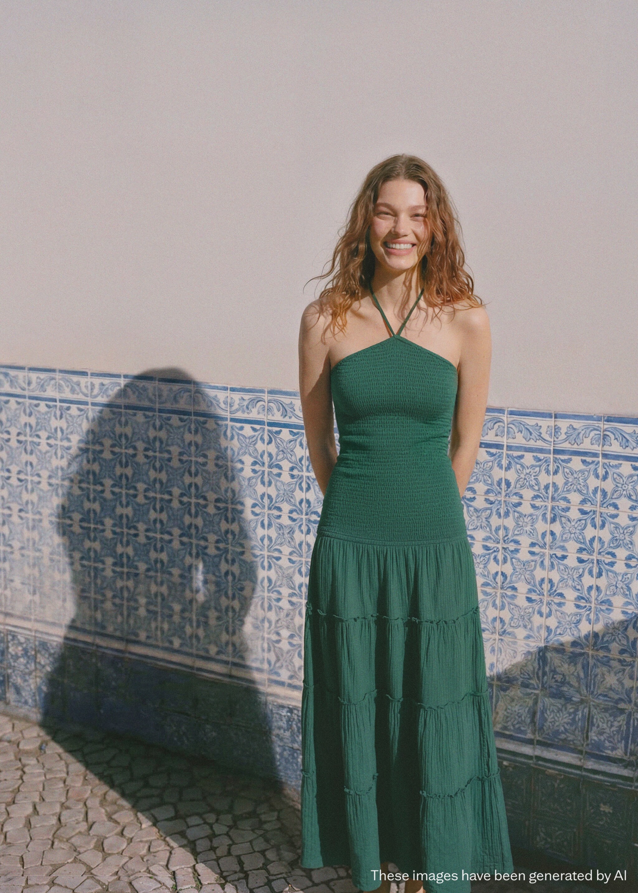 Halter panel dress - Details of the article 2, Green. Ref: 27026737-00.