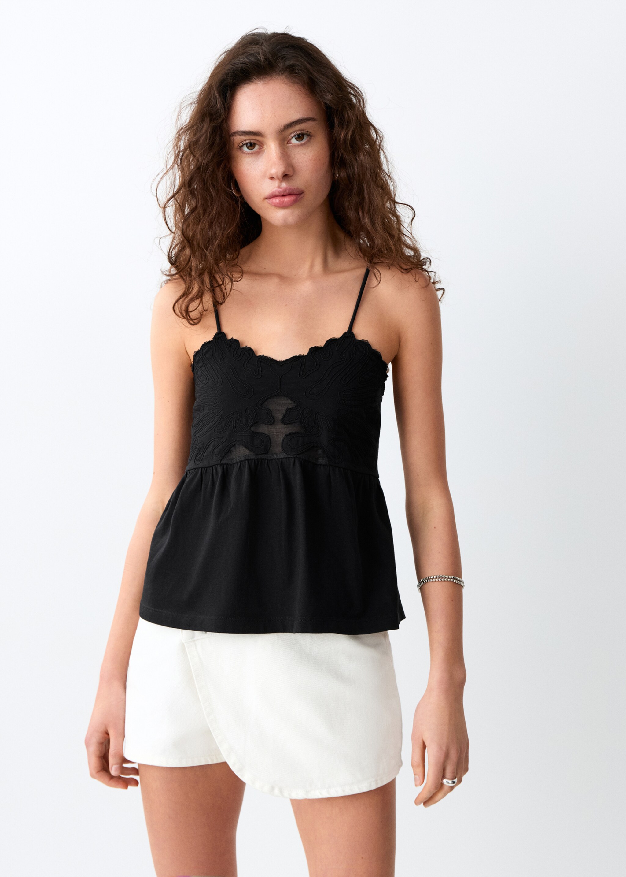 Cotton top with straps - Medium plane, Black. Ref: 27026742-00.