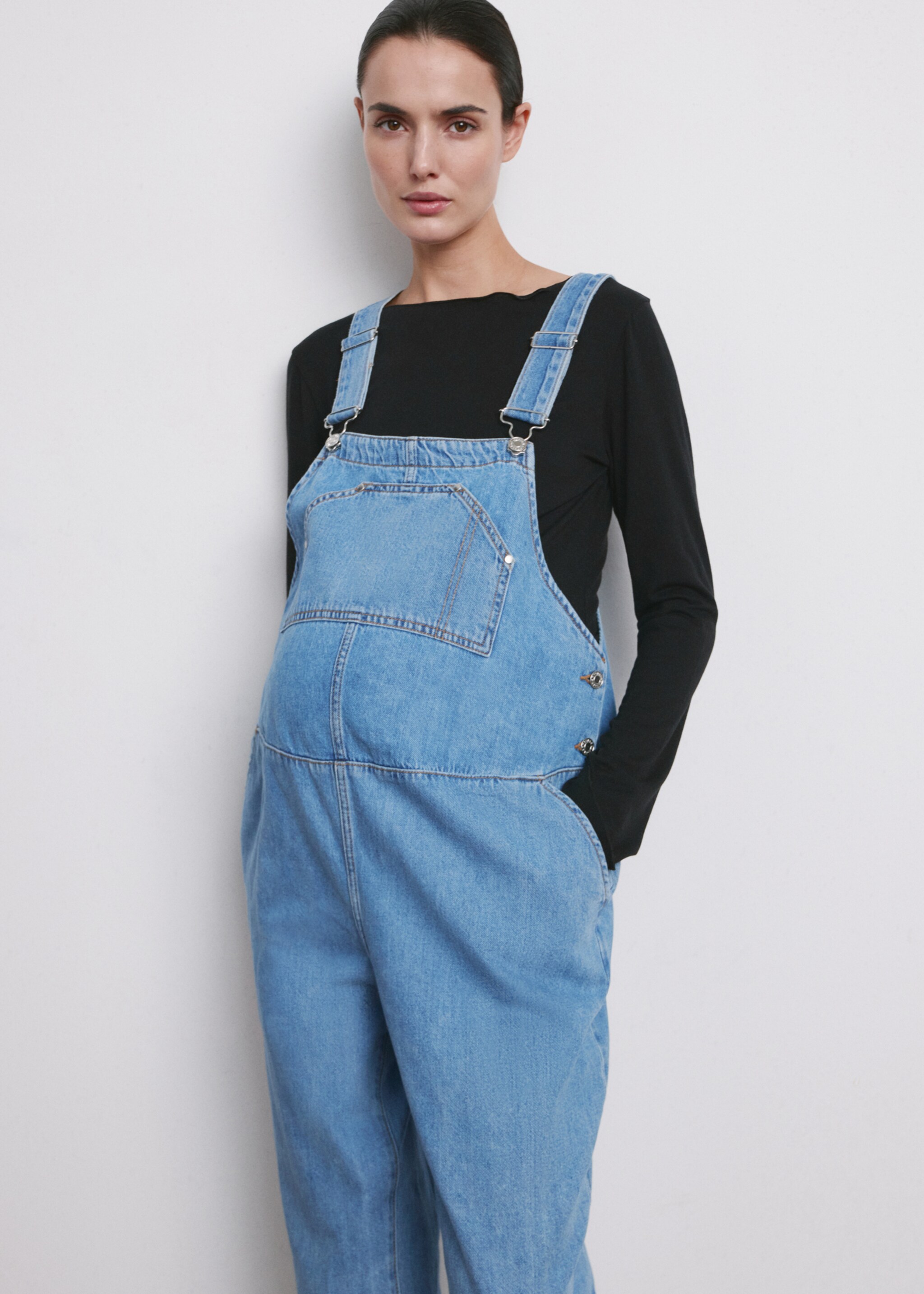 Maternity denim dungarees - Medium plane, Medium Blue. Ref: 27026745-00.