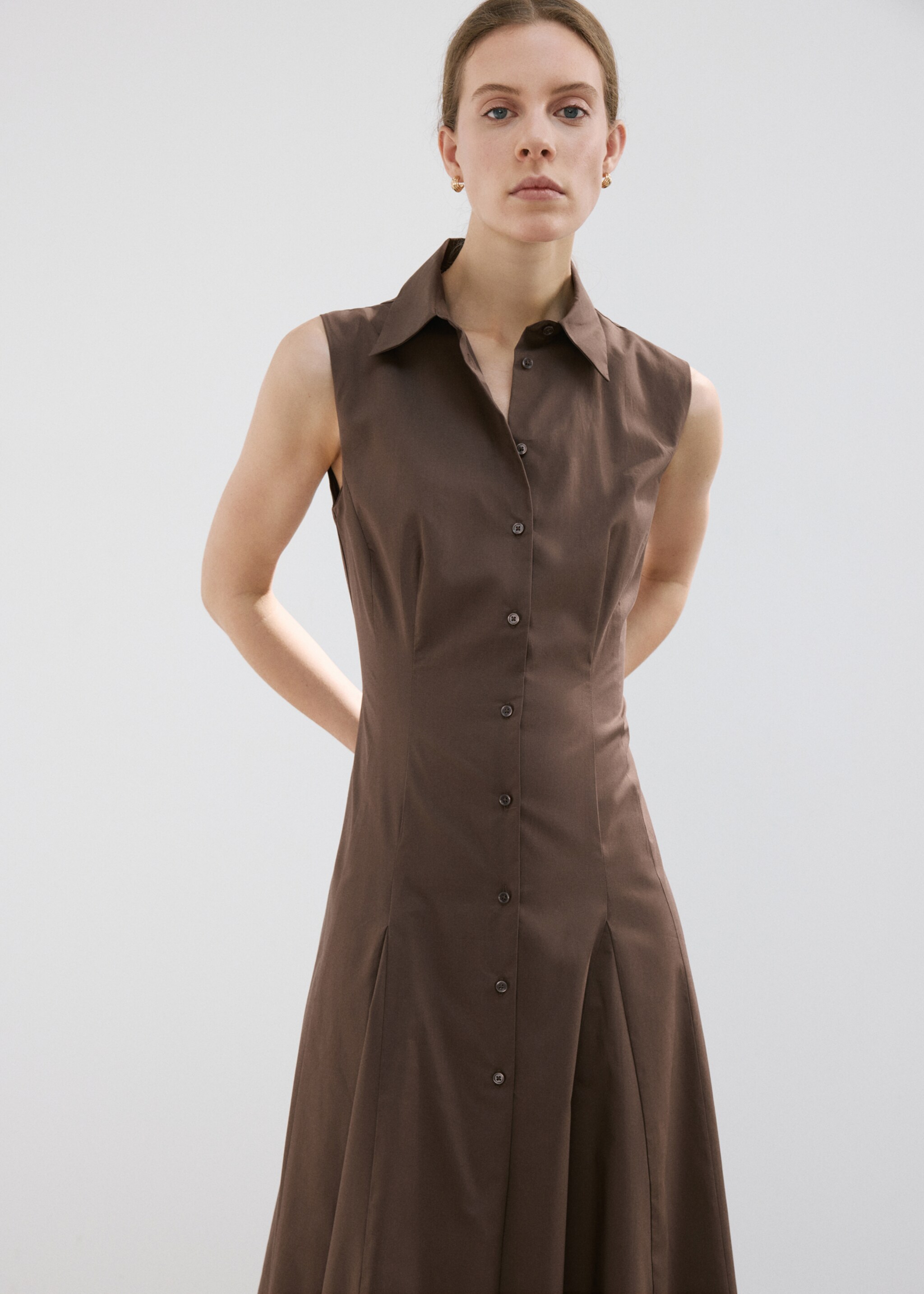 Lyocell shirt dress - Medium plane, Brown. Ref: 27027153-00.