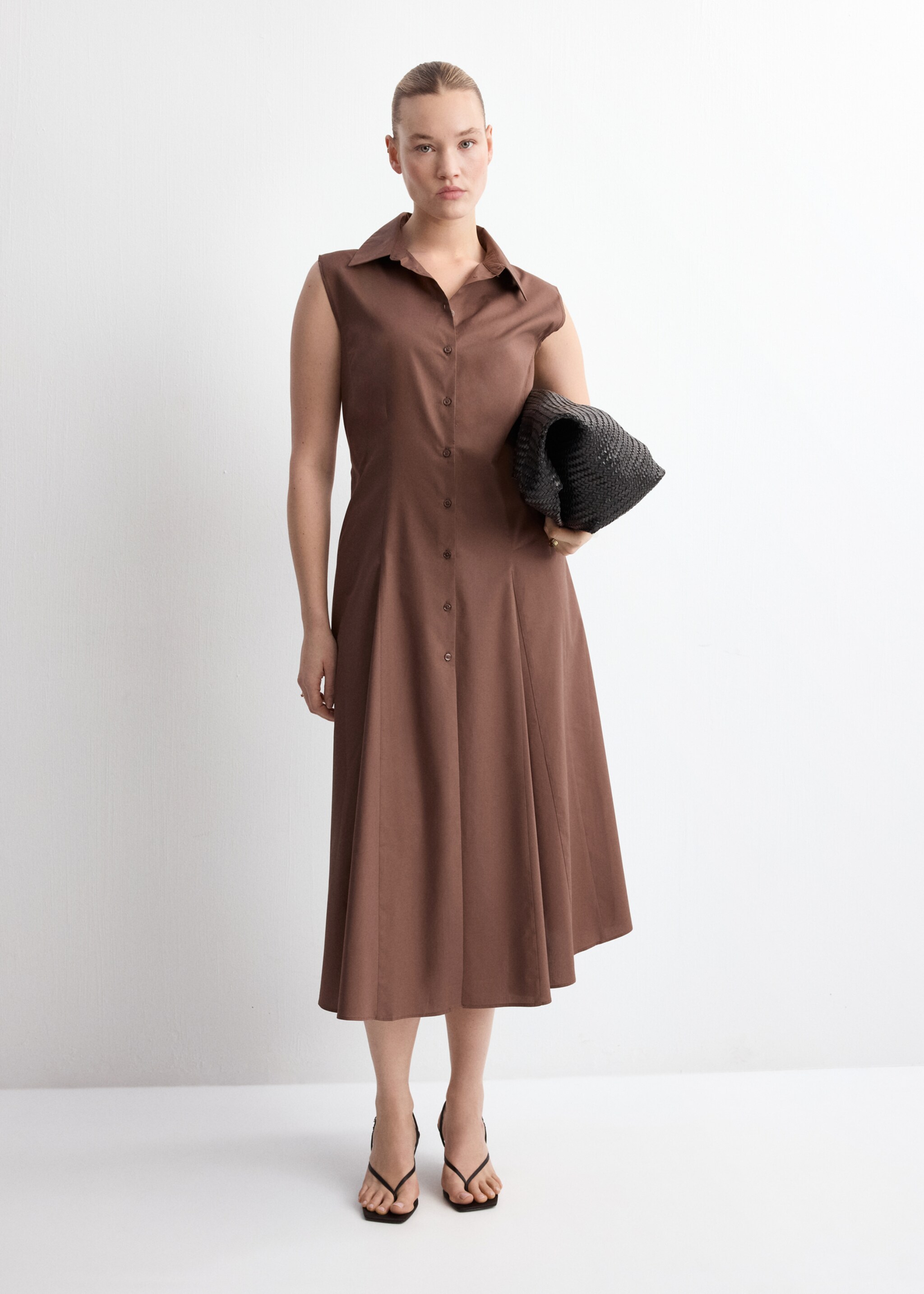Lyocell shirt dress - Details of the article 3, Brown. Ref: 27027153-00.