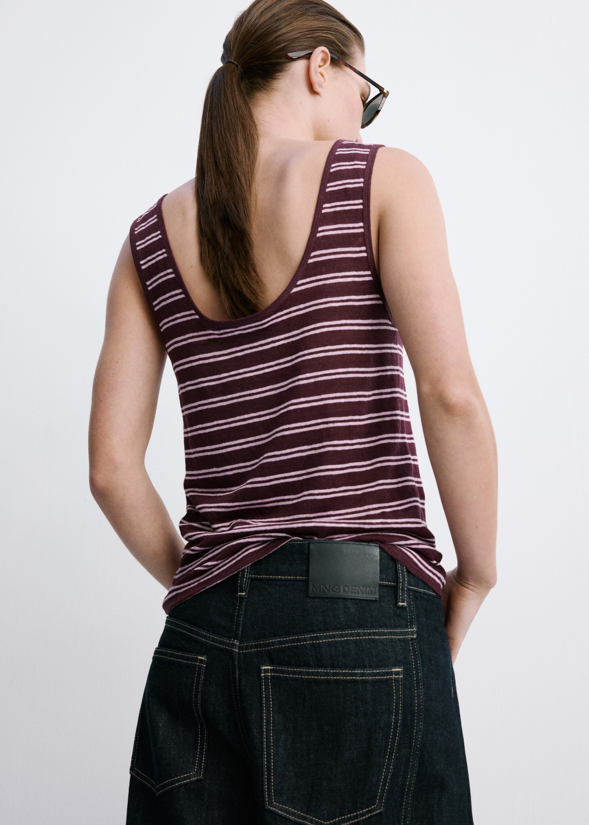 بادي من الكتان مخطط - الجهة الخلفية للمنتج, كستنائي. Ref: 27027156-00.