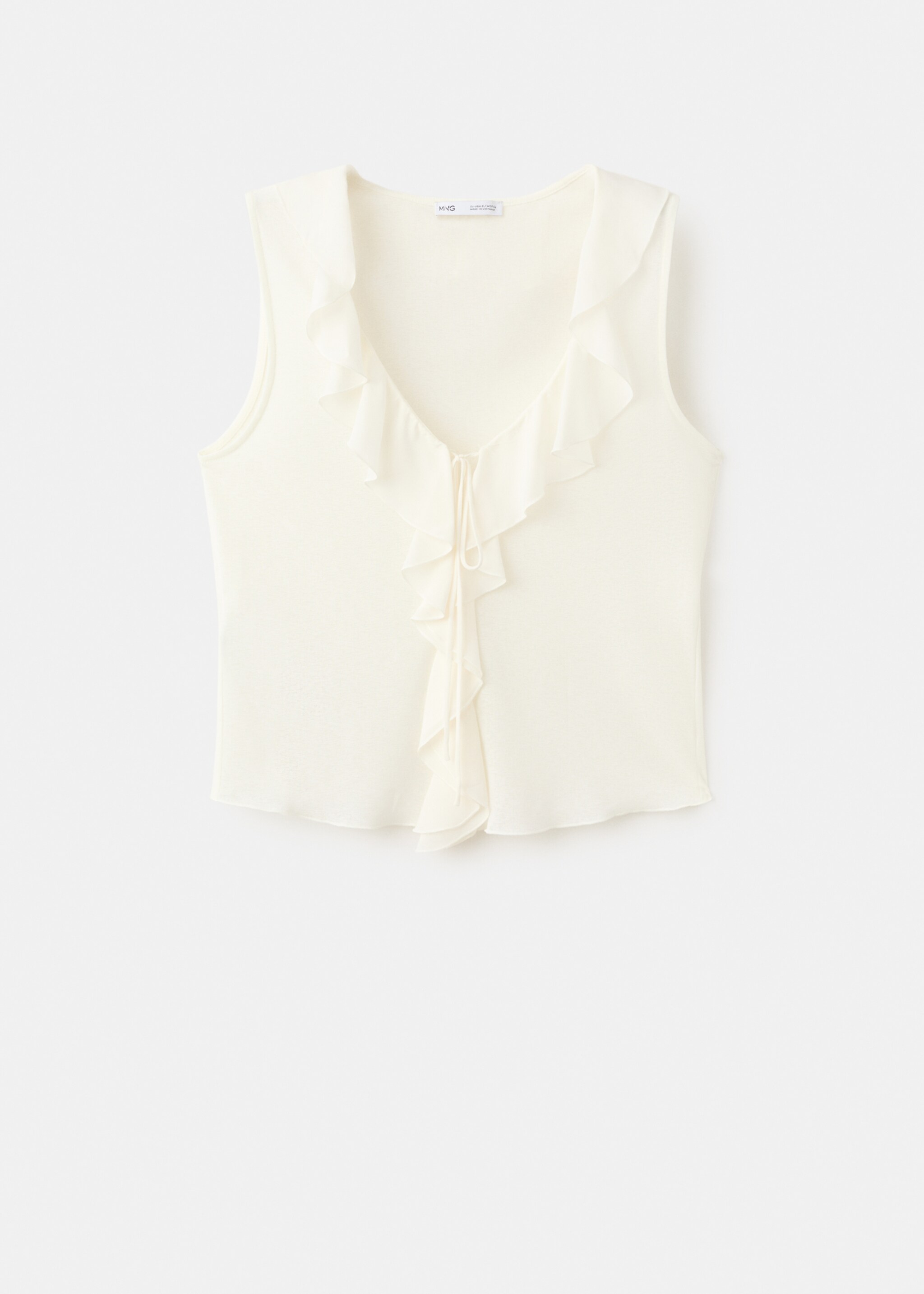 Ruffled V-neck top - Article without model, Off White. Ref: 27027157-00.