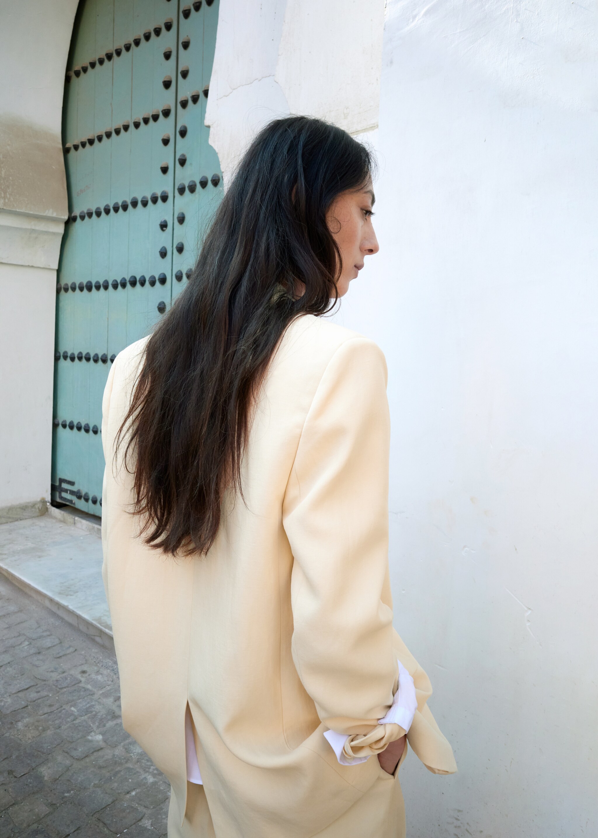 Linen suit jacket - Reverse of the article, Yellow. Ref: 27027160-00.