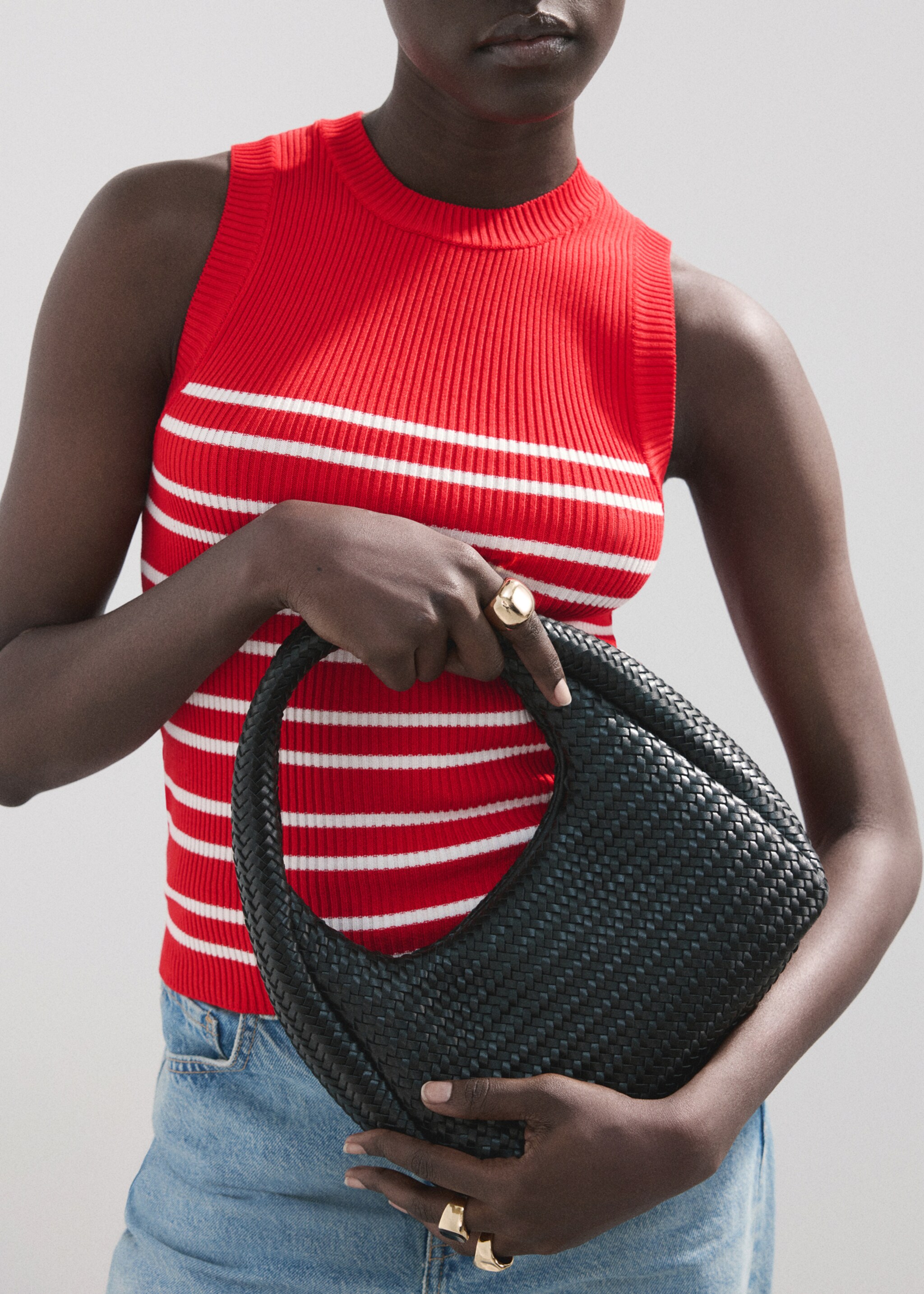 Gestreepte gebreide top - Detail van het artikel 2, Rood. Ref: 27027170-00.