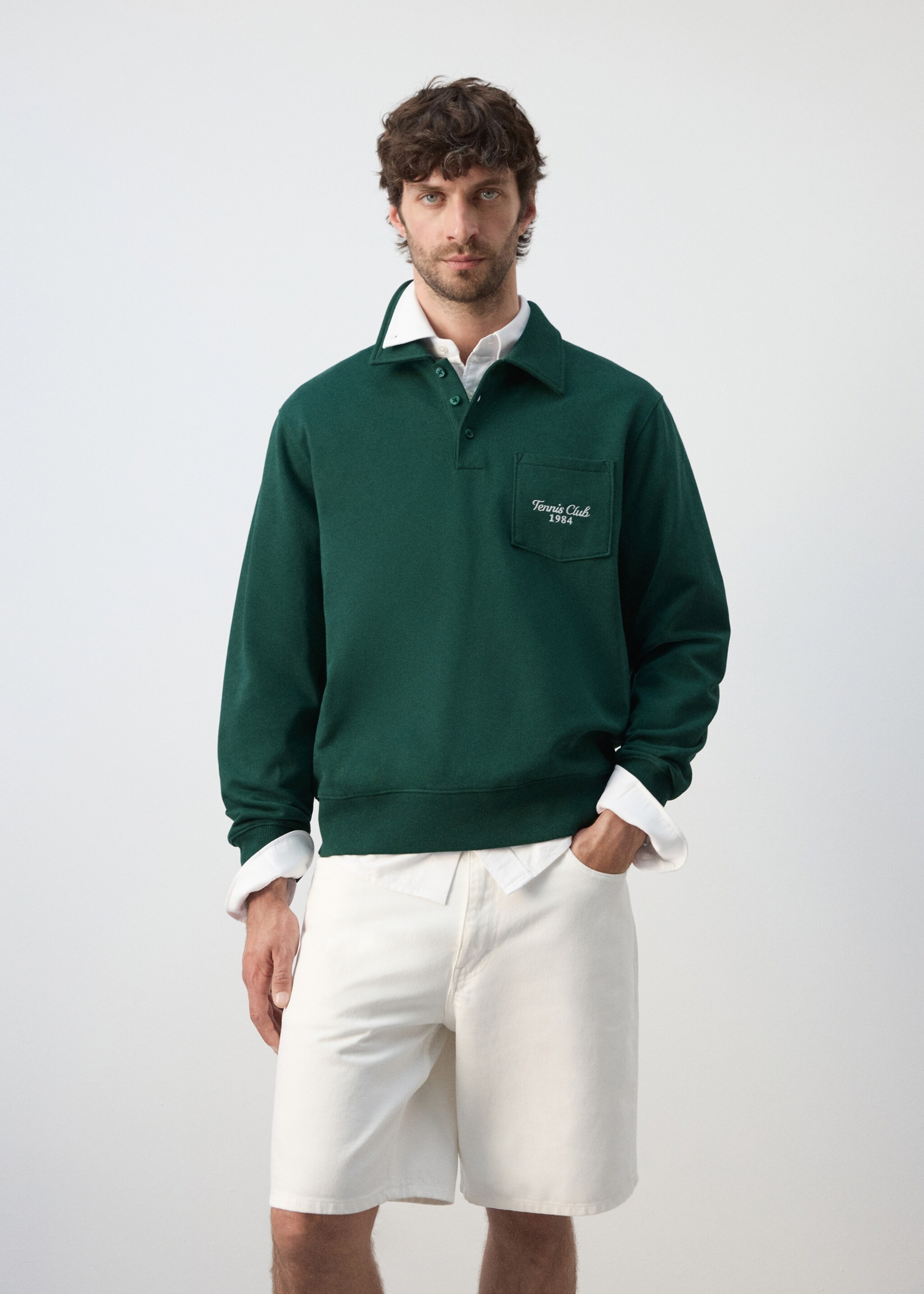 100% cotton polo sweatshirt - Medium plane, Dark Green. Ref: 27027797-00.