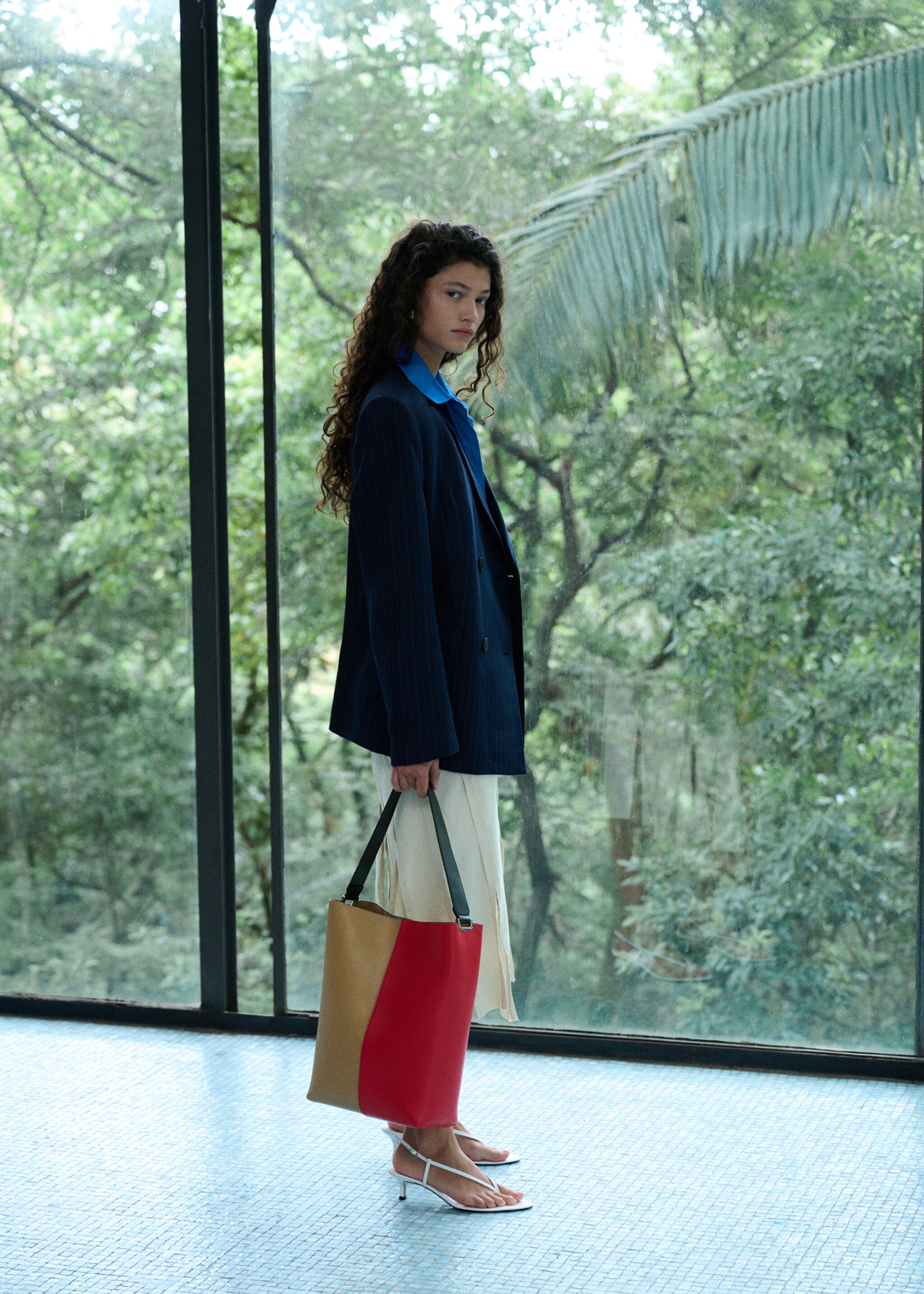 Блейзер в тонкую полоску с поясом - Деталь изделия 1, Глубокий темно-синий. Ref: 27027802-00.