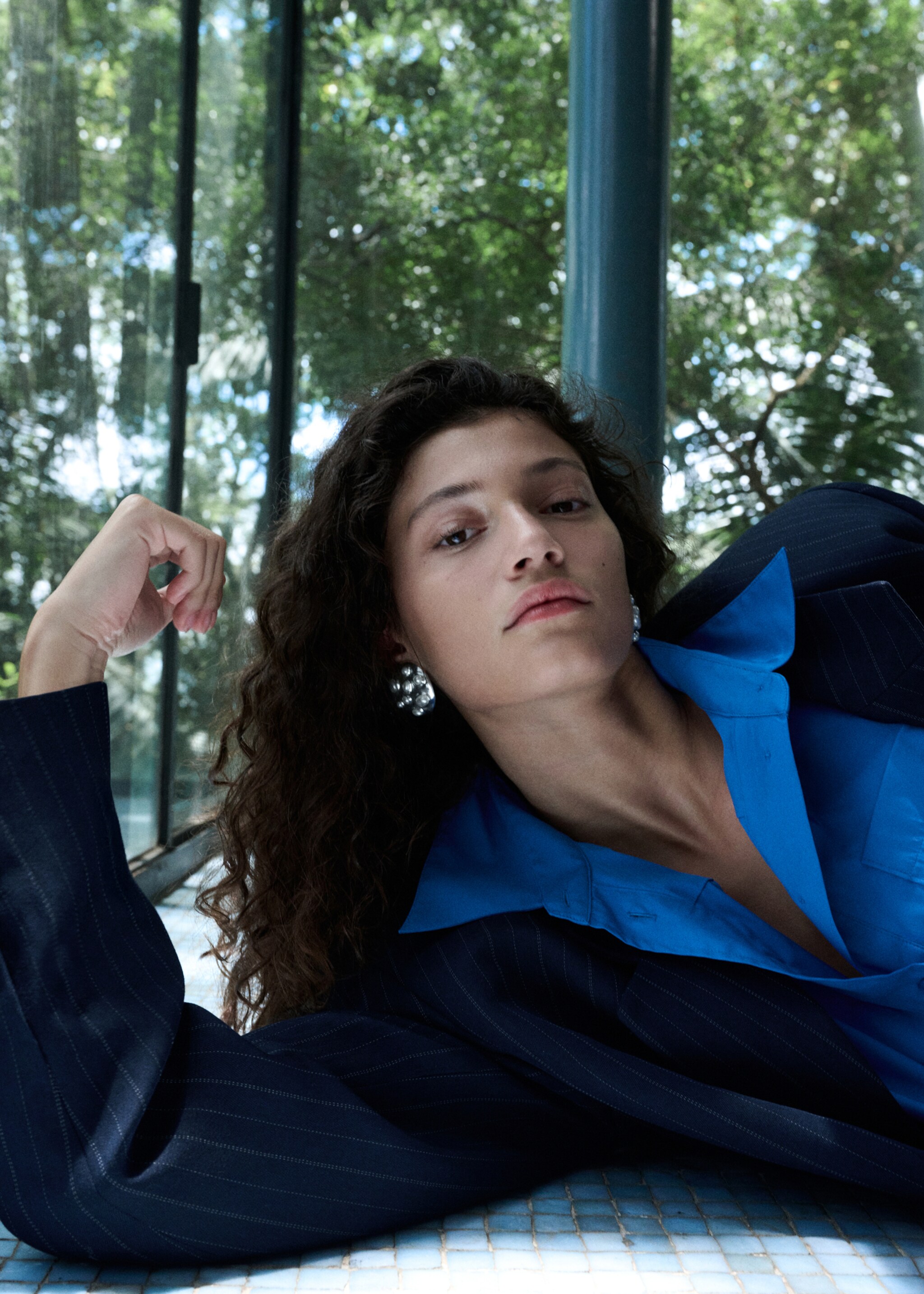 Блейзер в тонкую полоску с поясом - Деталь изделия 6, Глубокий темно-синий. Ref: 27027802-00.